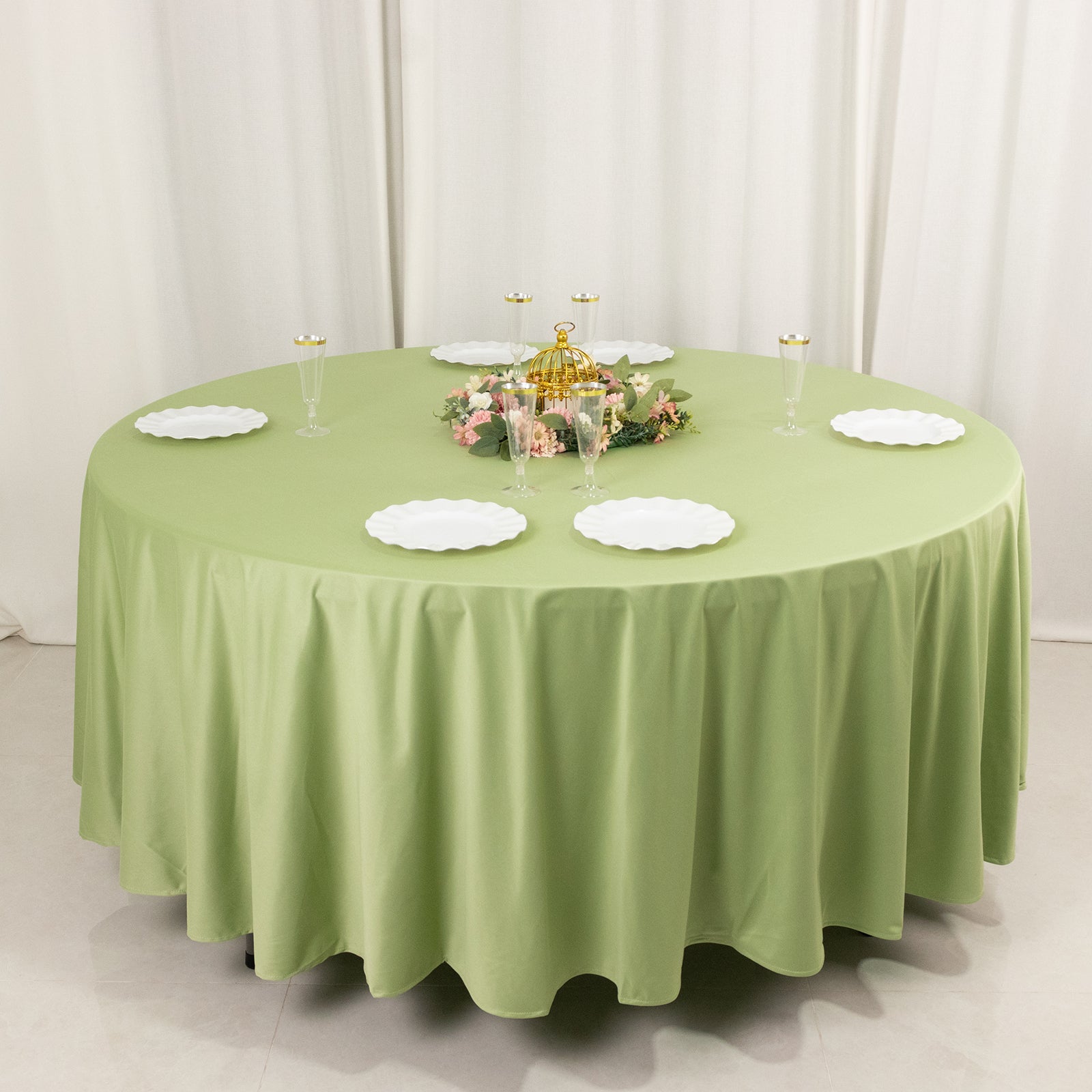 Premium Scuba Round 108 Tablecloth Sage Green - Wrinkle Free & Stain Resistant Table Cover