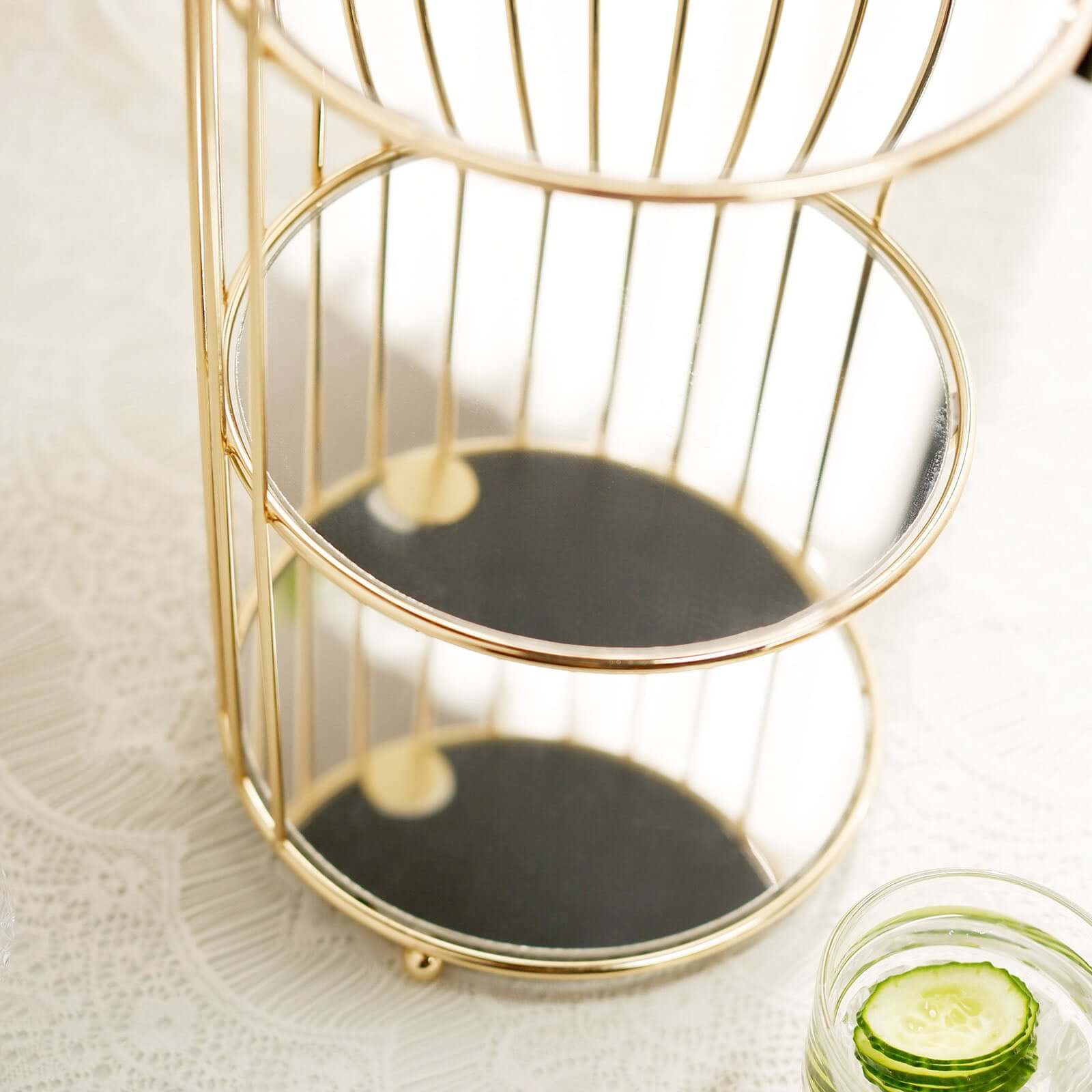 3-Tier Cupcake Cake Stand Bird Cage Design with Crystal Top Mirror Base - Serving Tray with Hanging Option 22