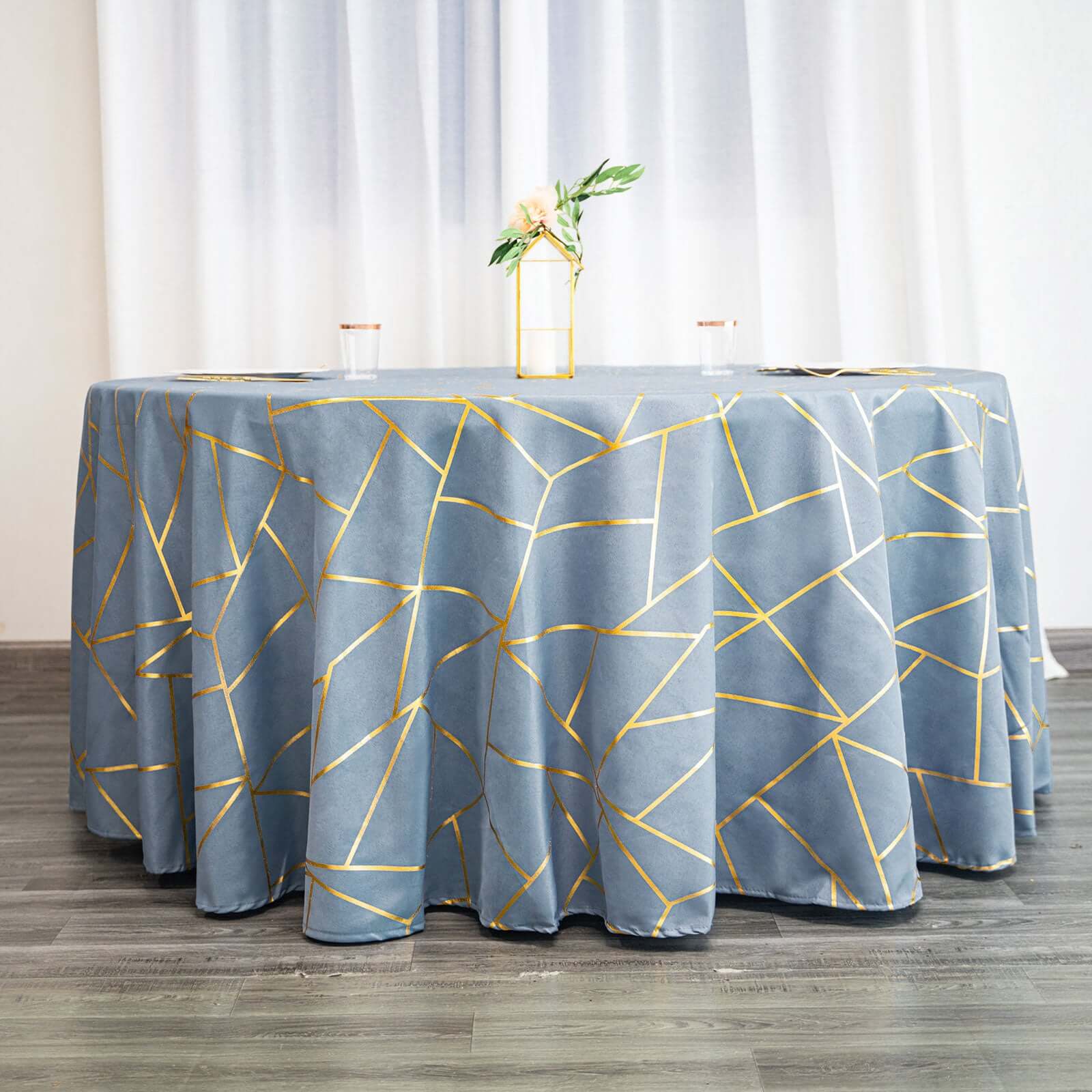 Polyester 120 Round Tablecloth Dusty with Gold Foil Geometric Pattern Wrinkle-Resistant Seamless Table Cover