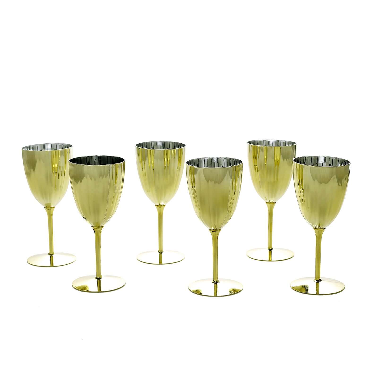 6-Pack Plastic Wine Glasses in Metallic Gold - Classy Disposable Goblets for Parties, Receptions & Banquets 8oz