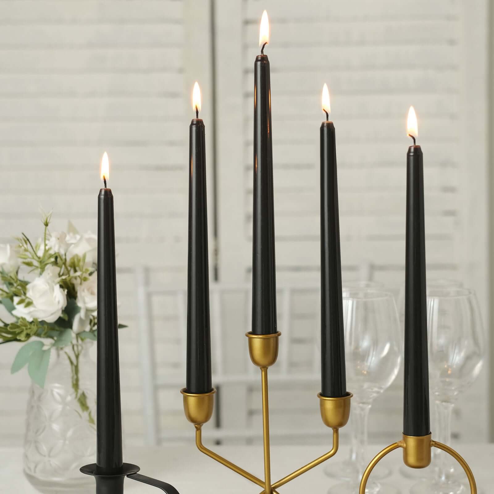 12-Pack Taper Candles Premium Wax Design Black - Unscented Candles for Upscale Settings 10