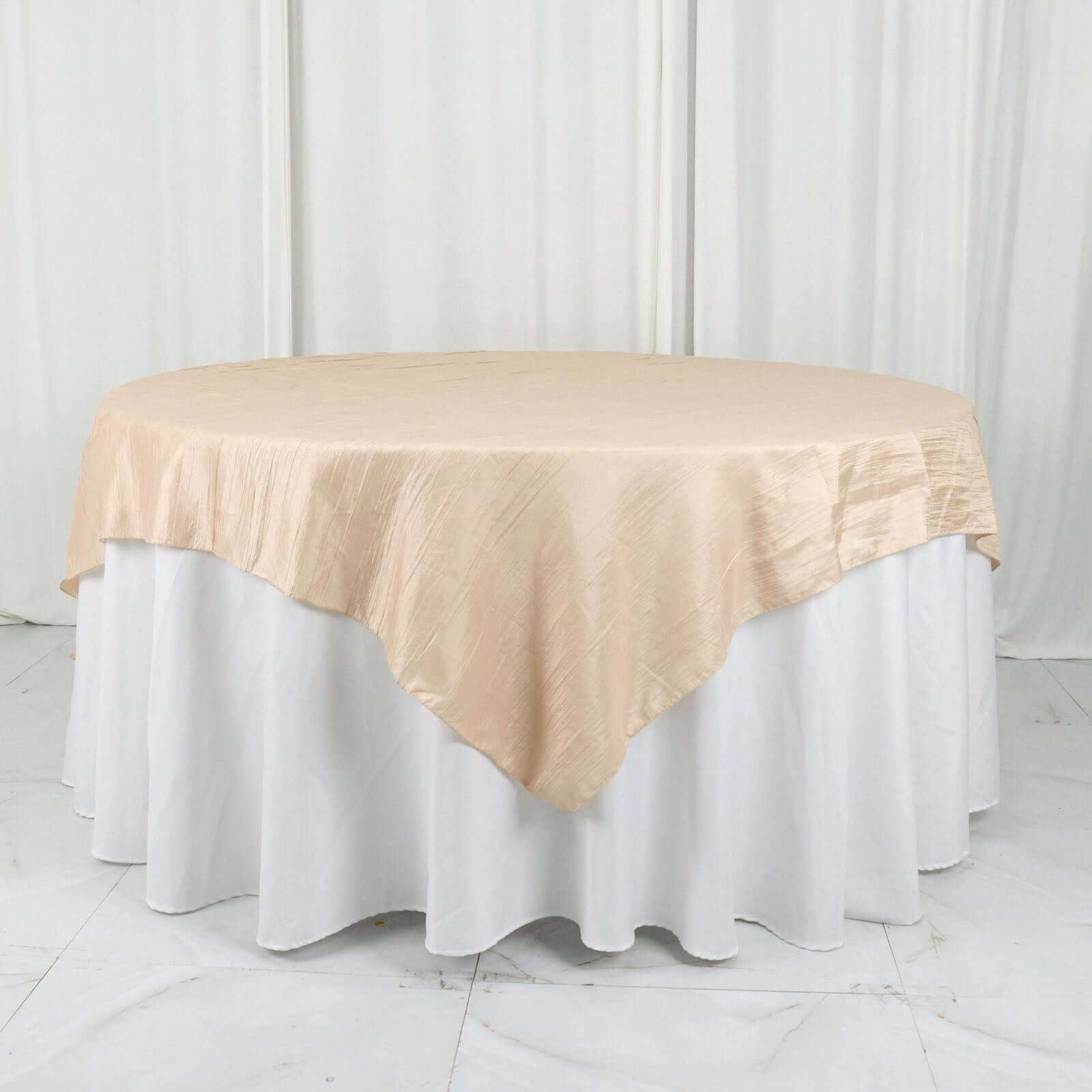 Taffeta 72x72 Table Overlay Square Tablecloth Beige - Accordion Crinkle Table Cover