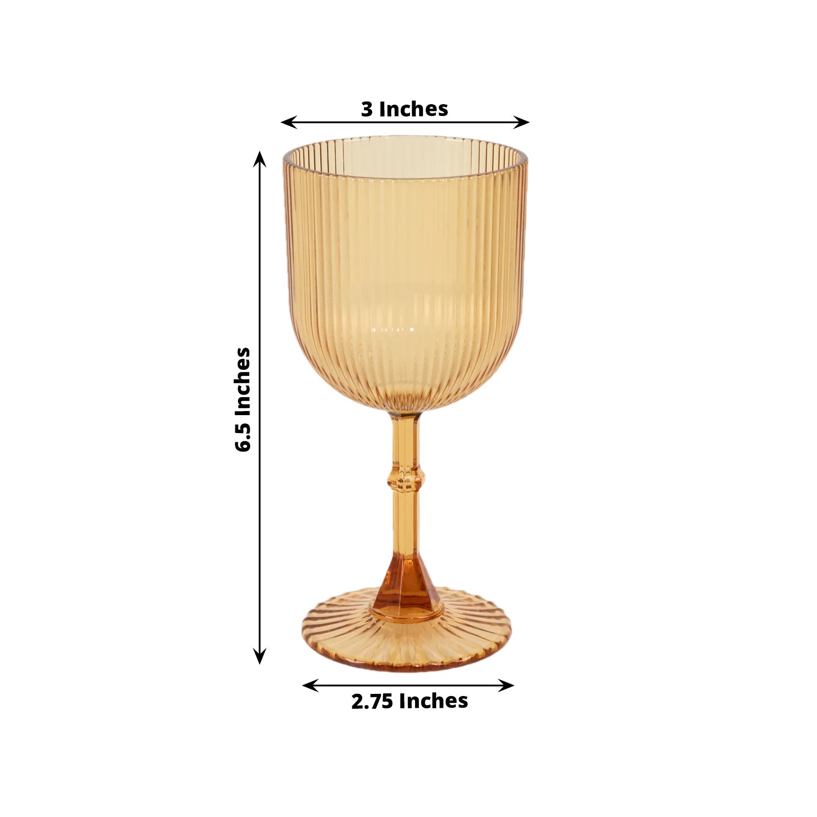 12-Pack Plastic Goblets Amber Gold Vintage Ribbed Pattern - Reusable Shatterproof Glassware 9oz