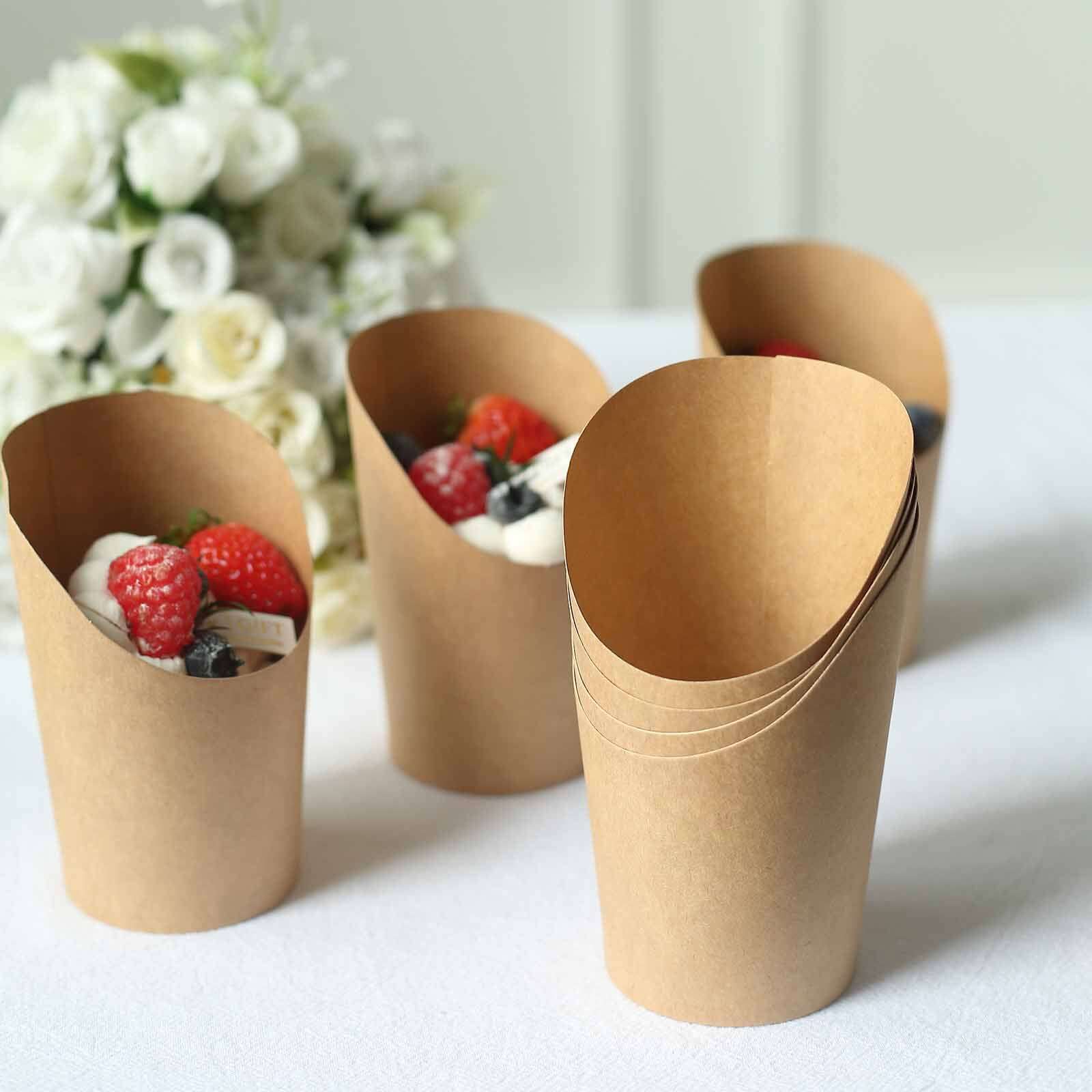 50-Pack Paper Popcorn Box Snack Cups Cone Design Natural Brown - Great for Appetizers 14oz