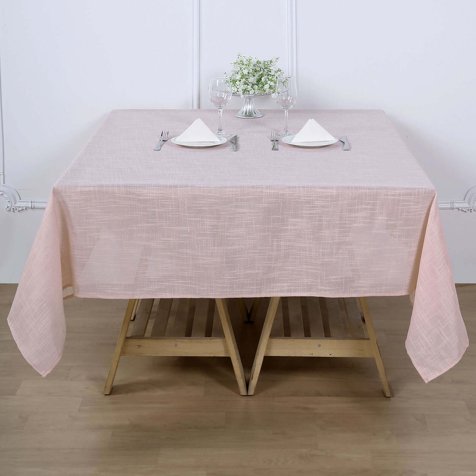 Linen 72x72 Table Overlay Square Tablecloth Blush - Slubby Textured Wrinkle-Resistant Design for Stylish Occasions