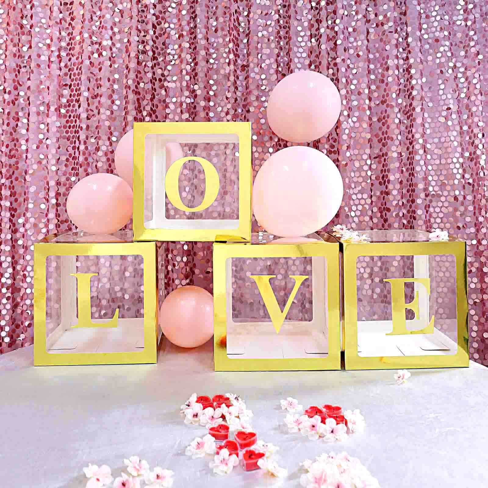 2 Pack 12 Metallic Gold Clear Baby Shower Party Decoration Boxes, Transparent DIY Balloon Boxes