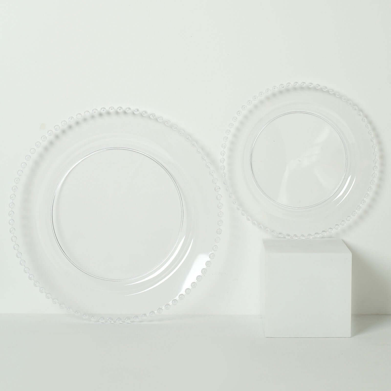 10-Pack Plastic 8 Round Appetizer Dessert Plates in Clear with Beaded Rim - Disposable Salad Plates