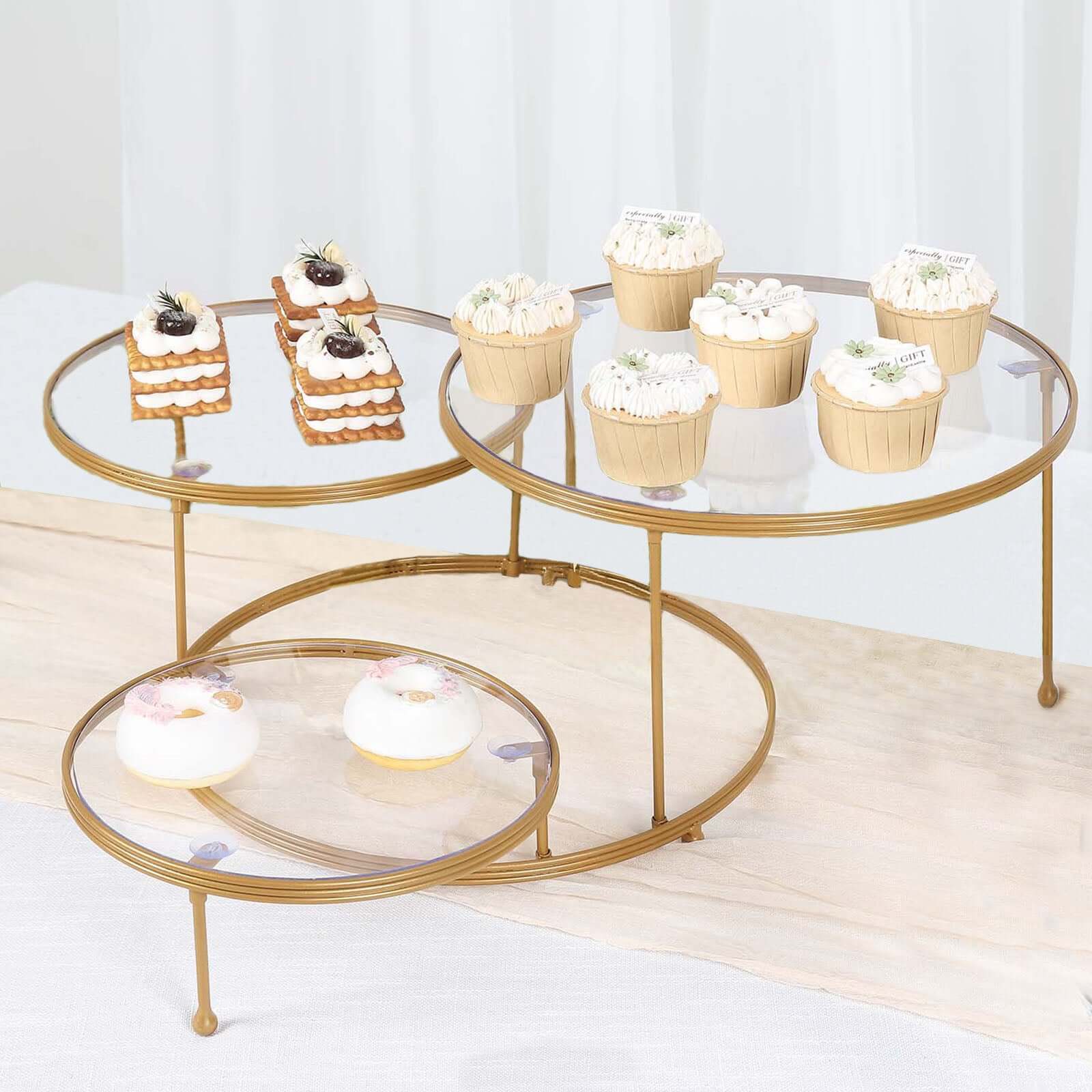 3-Tier Metal Cupcake Stand with Clear Round Acrylic Plates Gold - Dessert Cake Display Holder 23