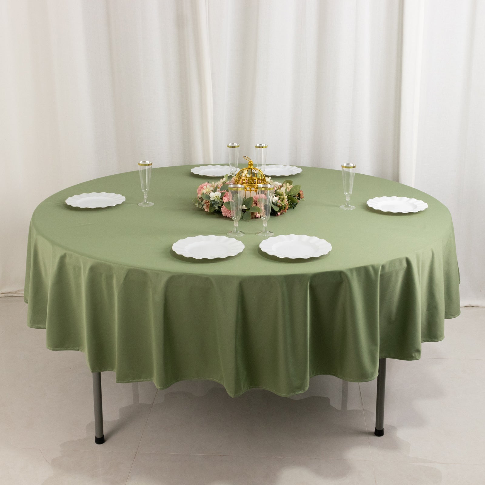 Premium Scuba Round 90 Tablecloth Dusty Sage Green - Wrinkle Free & Stain Resistant Table Cover