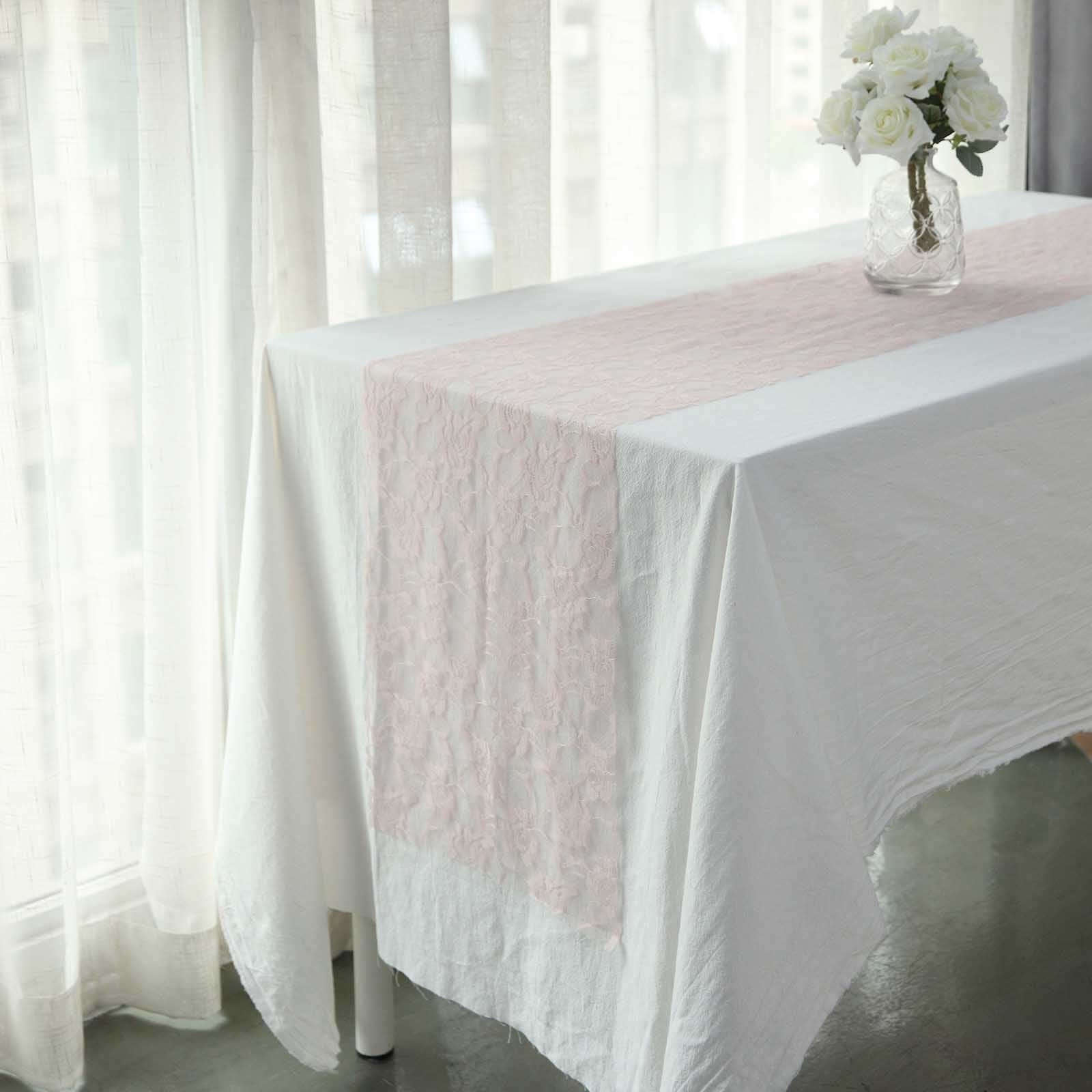 Lace 12x108 Table Runner Blush - Vintage Rose Pattern Table Decor