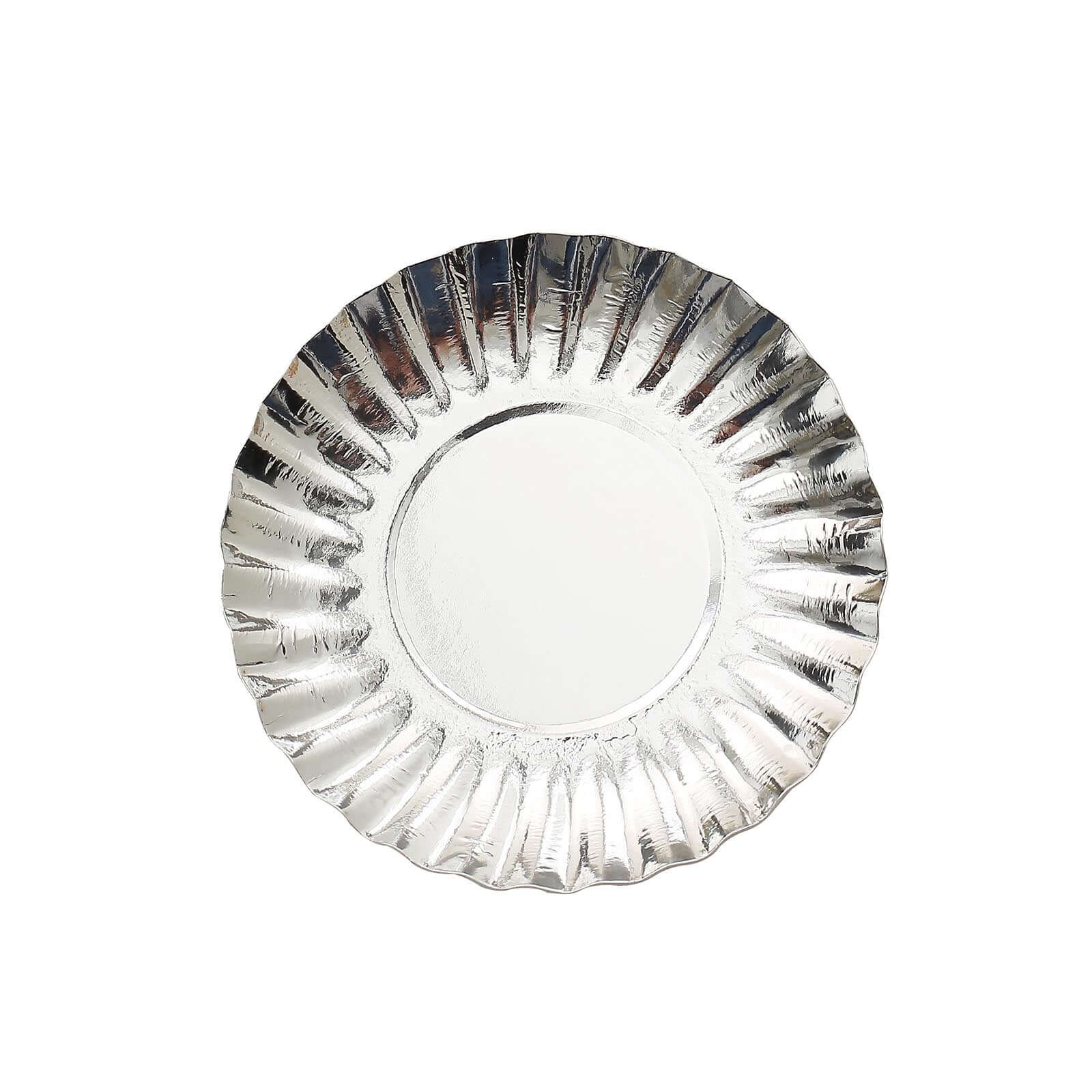 50-Pack Paper 3.5 Round Party Plates in Metallic Silver with Scalloped Rim - Disposable Mini 250GSM Dessert Plates for Tapas, Appetizers & Finger Foods