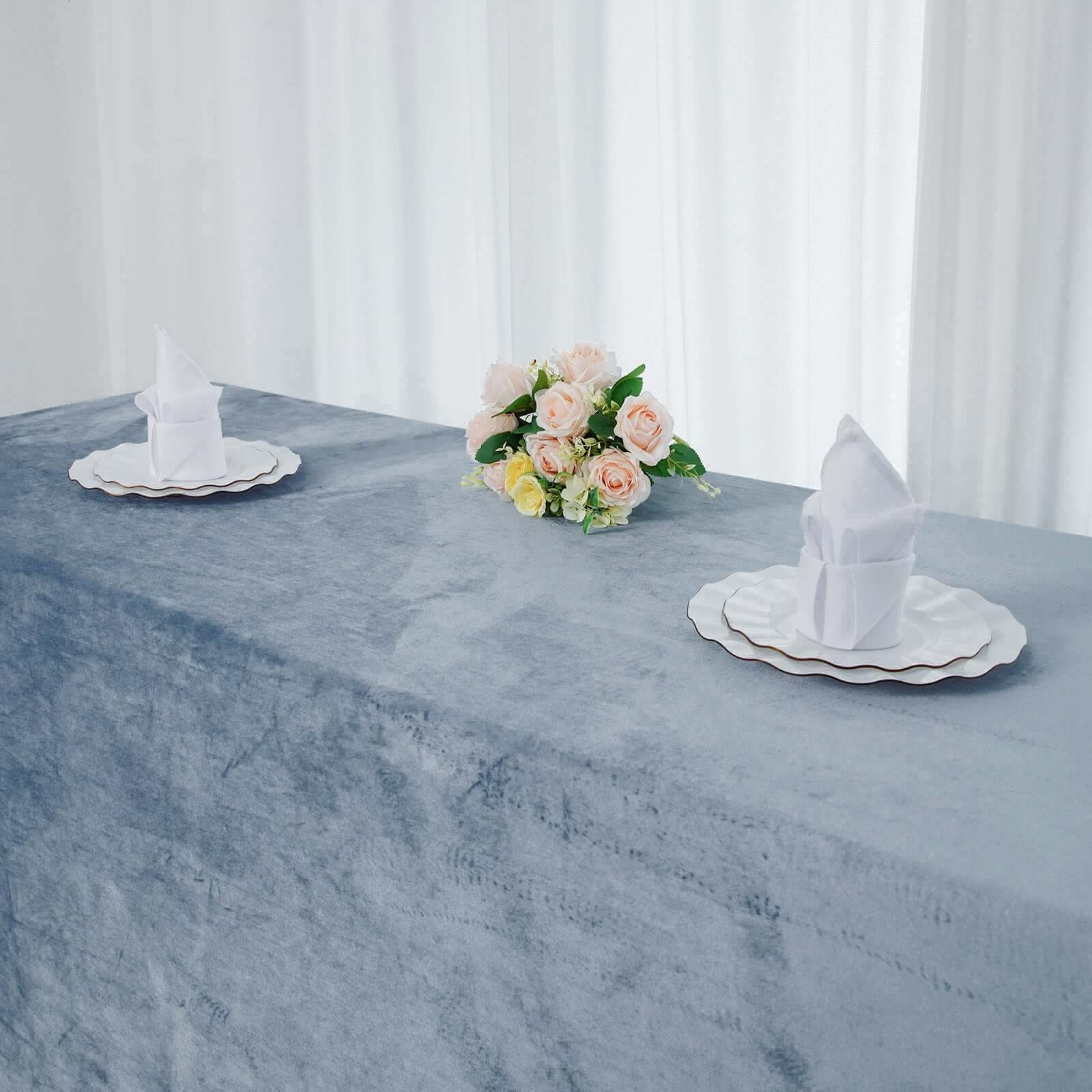 Premium Velvet 90x132 Rectangle Tablecloth Dusty Blue - Reusable Soft & Seamless Table Cover