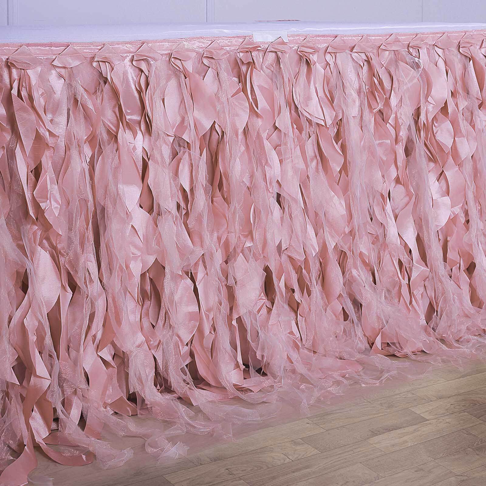 Taffeta 14ft Table Skirt Dusty Rose - Cascading Curly Willow Style Table Cover