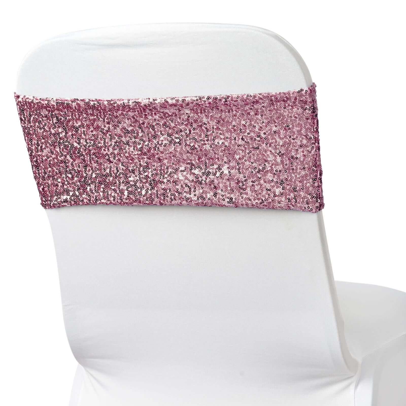 5 Pack Sequin Spandex Chair Sashes Rose Gold - Stretch Chair Bands 6x15