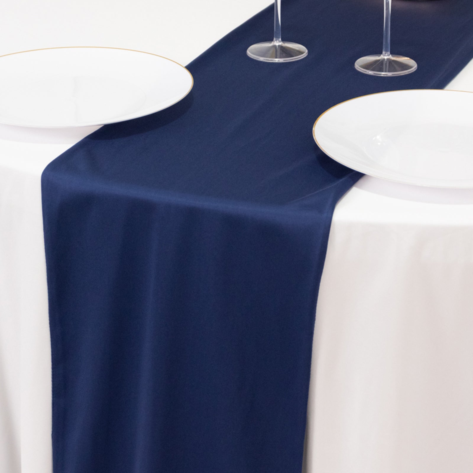 Premium Scuba Polyester 12x108 Table Runner Navy Blue - Wrinkle-Free Table Linen