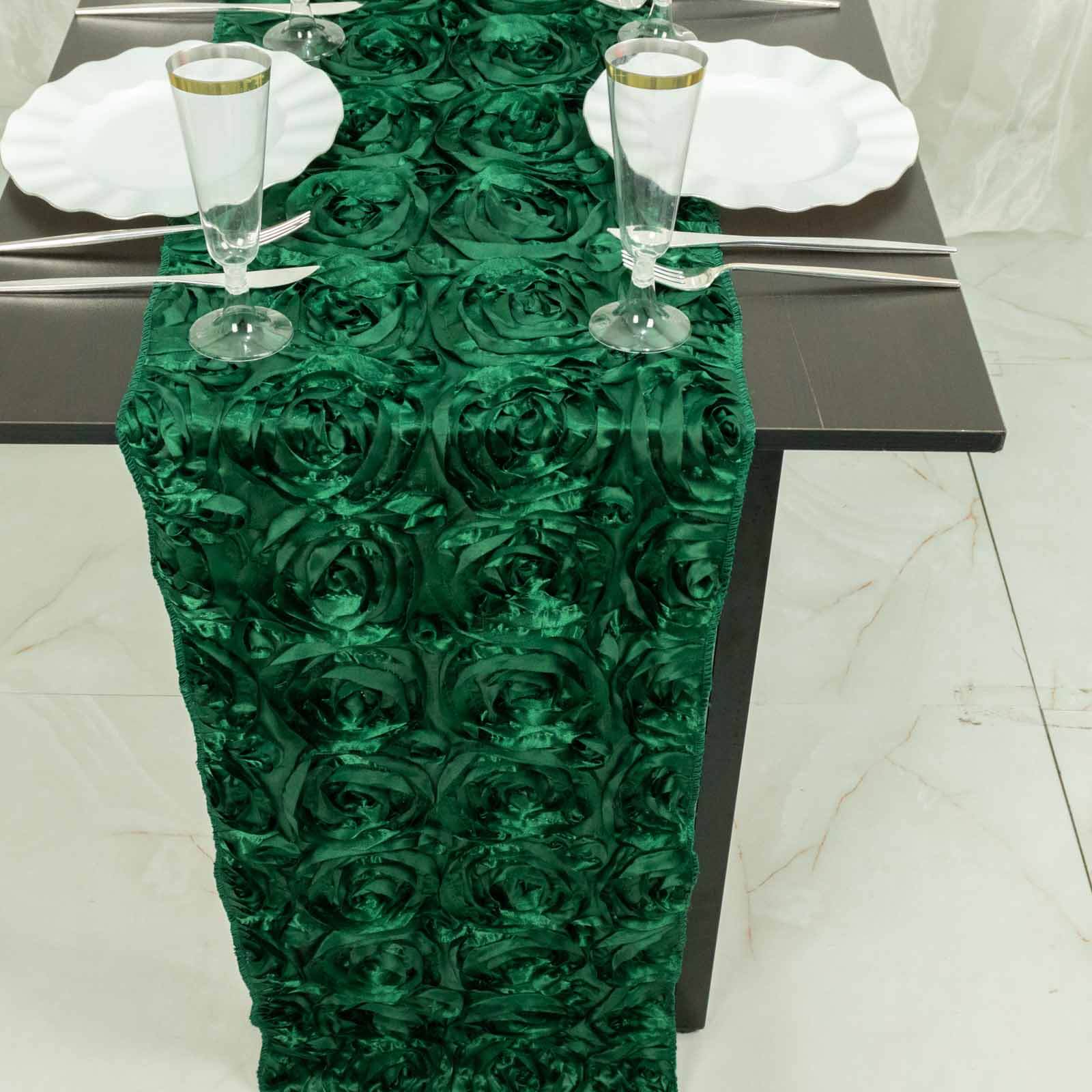 Rosette Satin 14x108 Table Runner Hunter Emerald Green - Grandiose Design