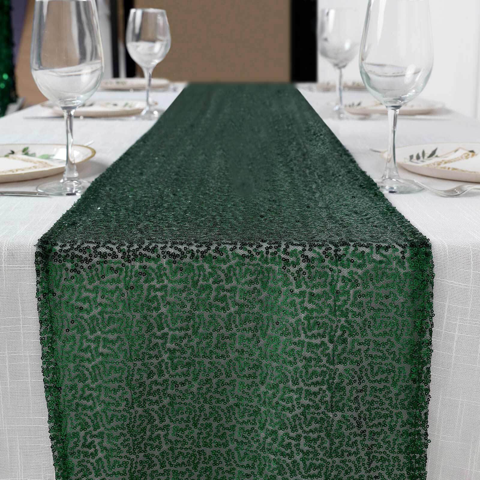 Sequin 12x108 Table Runner Hunter Emerald Green - Glittering Design