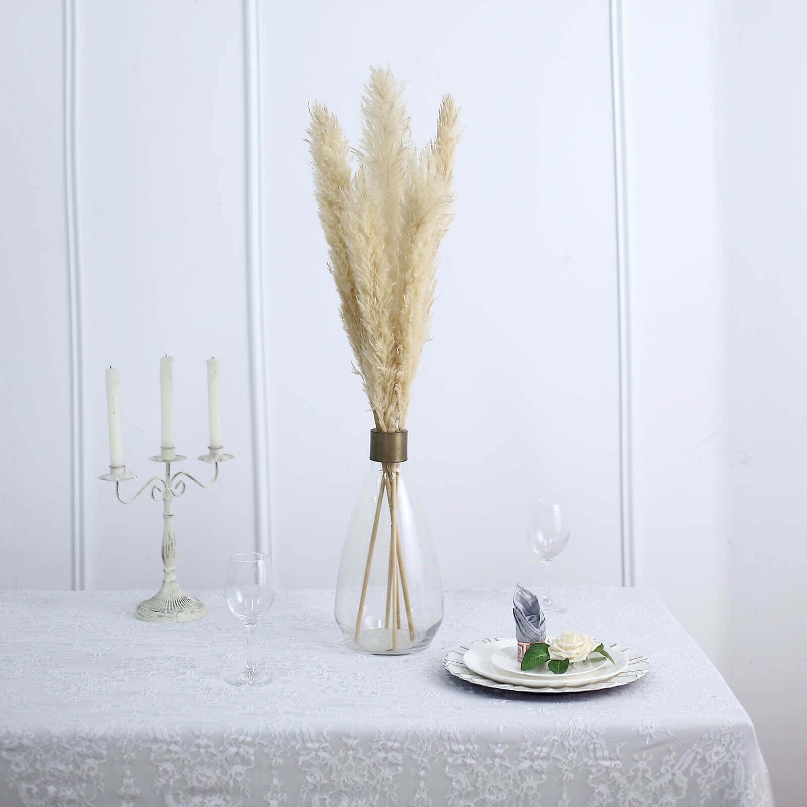 6 Stems Natural Dried Pampas Grass Decor Wheat Tint - Tall Plant Sprays for Boho Chic Vase Displays Backdrops & Event Styling 49