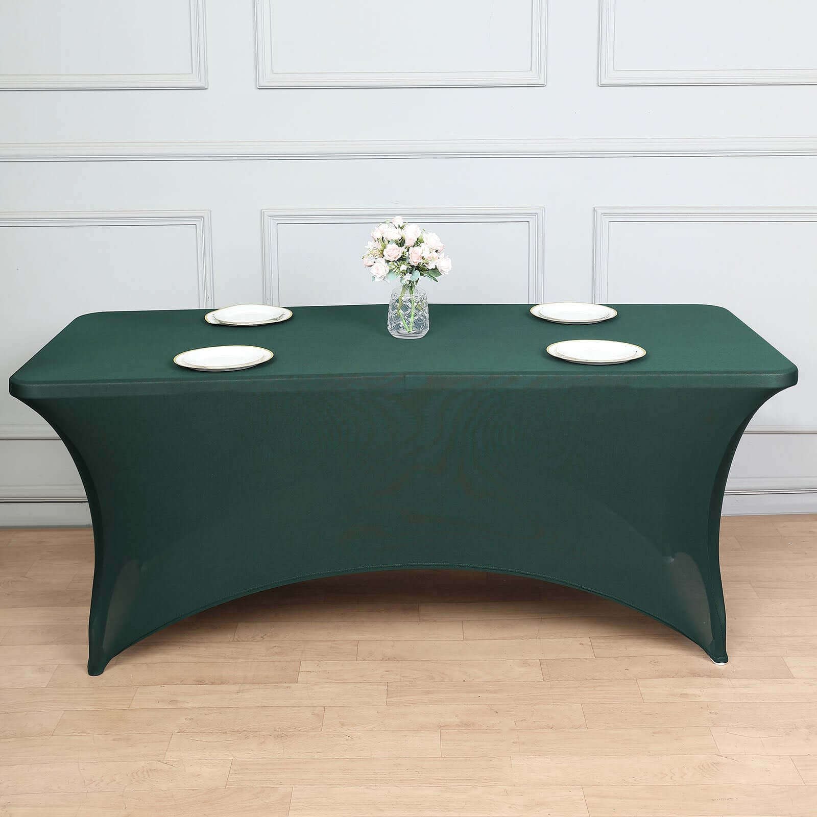 Stretch Spandex 96x30 Rectangle Table Cover Hunter Emerald Green - Durable Form-Fitting Tablecloth