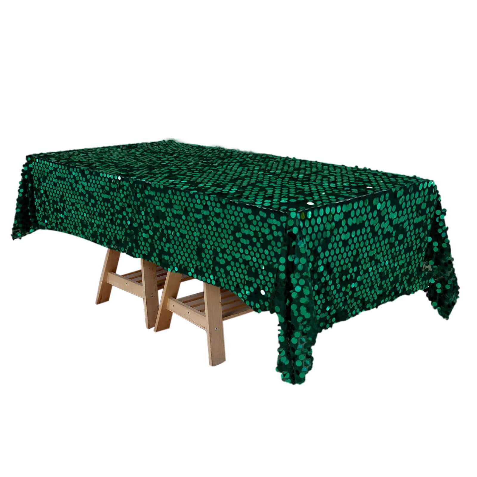 Sequin 60x102 Rectangle Tablecloth Hunter Emerald Green - Big Payette Design for Modern Gatherings