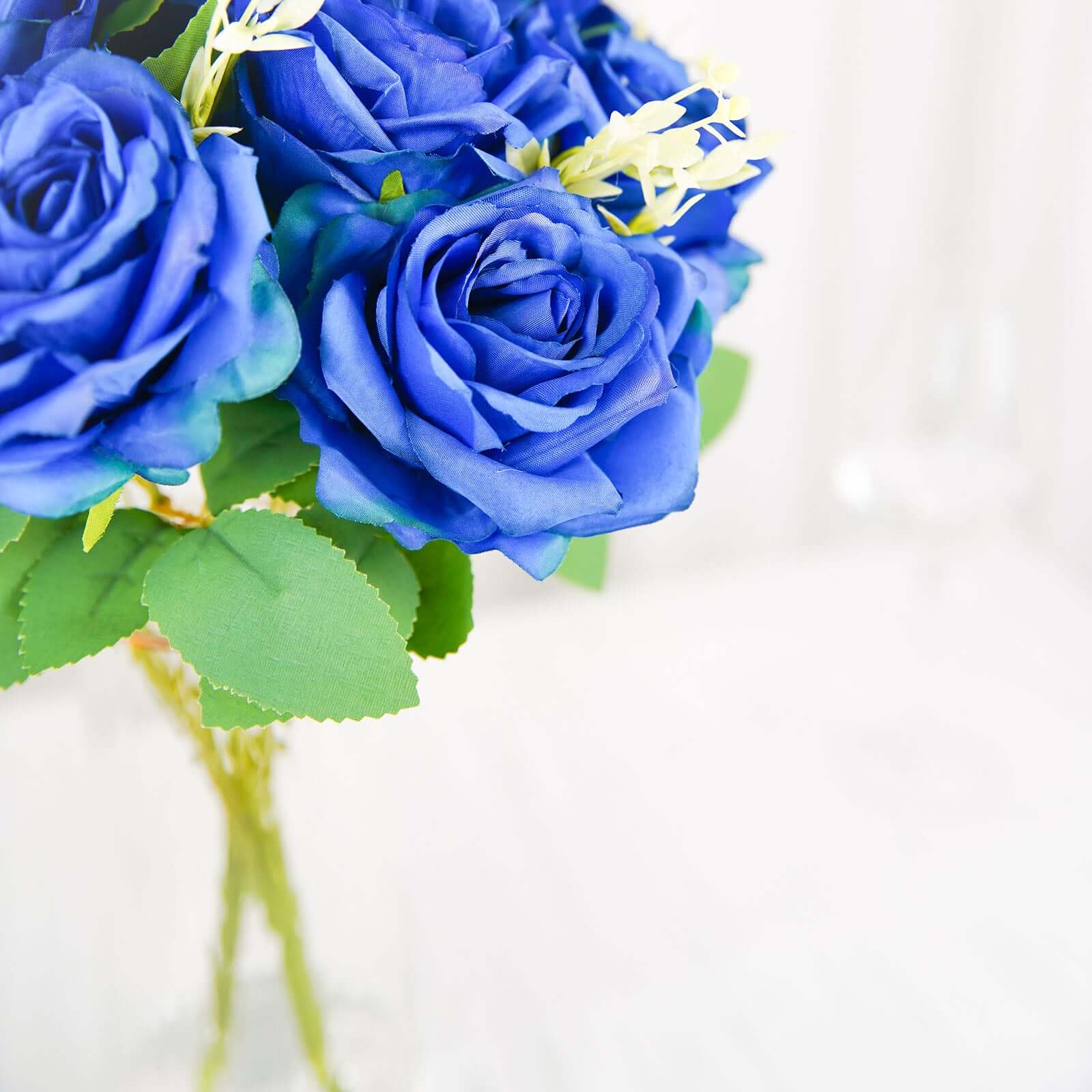 2 Bushes 18 Real Touch Royal Blue Artificial Rose Flower Bouquet, Silk Long Stem Flower Arrangements