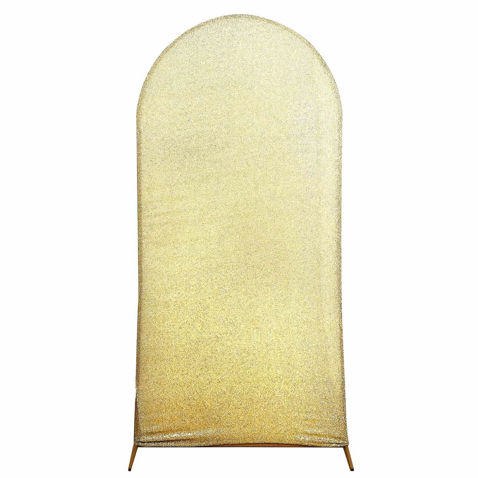 7ft Champagne Shimmer Tinsel Spandex Chiara Backdrop Stand Cover For Fitted Round Top Wedding Arch