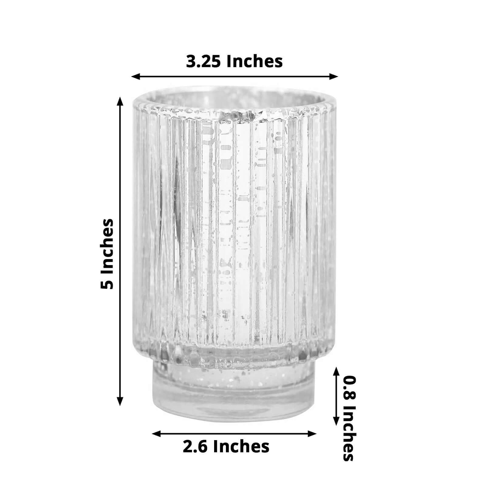 3-Pack Mercury Glass Hurricane Candle Holders Silver Wavy Column Design - Votive Pillar Vase 5