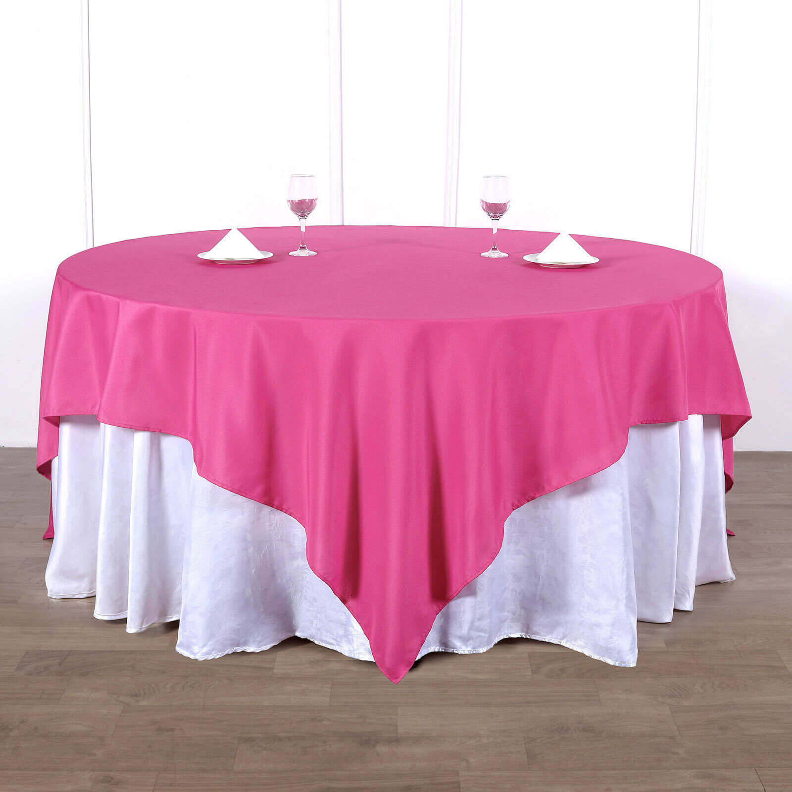 Polyester 90x90 Table Overlay Square Tablecloth Fuchsia - Wrinkle-Resistant & Durable Table Cover