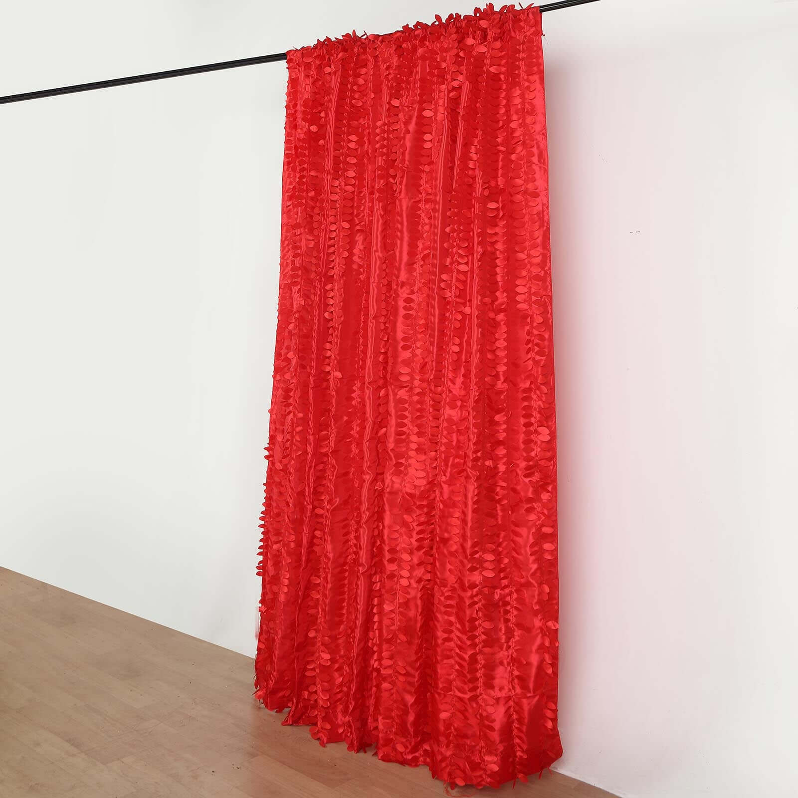 8ftx8ft Red 3D Leaf Petal Taffeta Event Curtain Drapes, Backdrop Event Panel With Rod Pocket