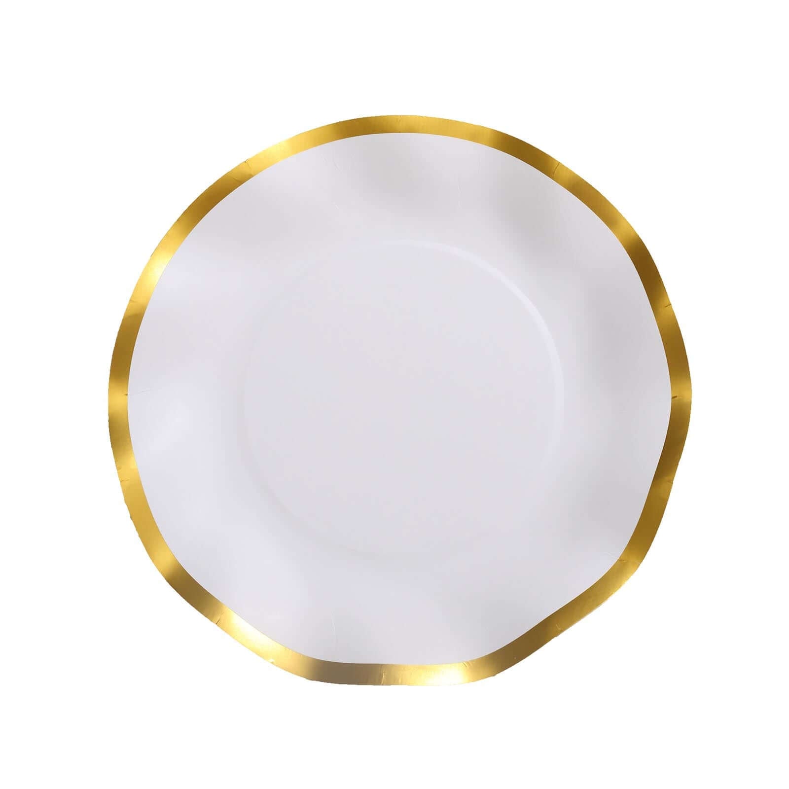 25-Pack Paper Round Dessert Plates 8 Matte White with Gold Wavy Rim - Disposable 350GSM Salad Plates for Banquets & Upscale Gatherings