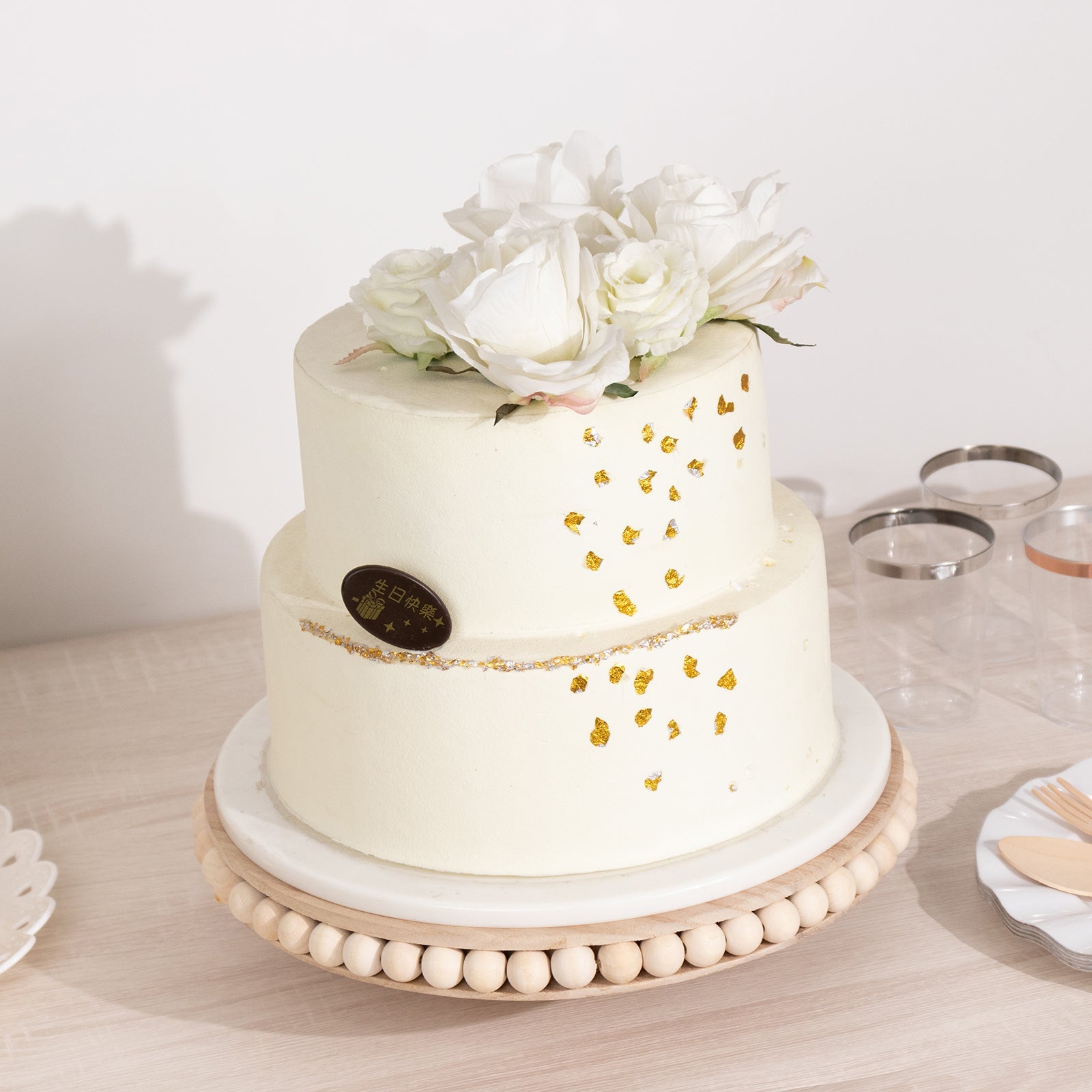 Wooden Pedestal Cake Stand Round Rustic Design with Beaded Edge Natural - Farmhouse Cupcake Holder Serving Tray 12