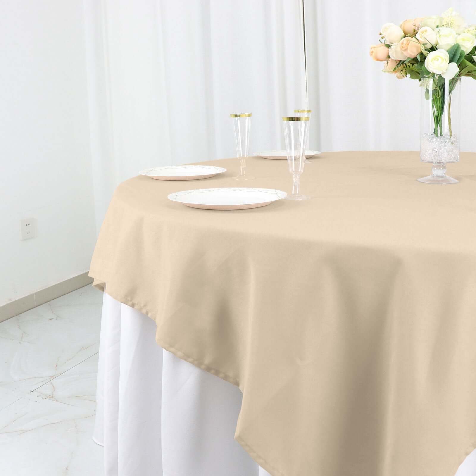 Polyester 70x70 Table Overlay Square Tablecloth - Wrinkle-Resistant & Durable Table Cover