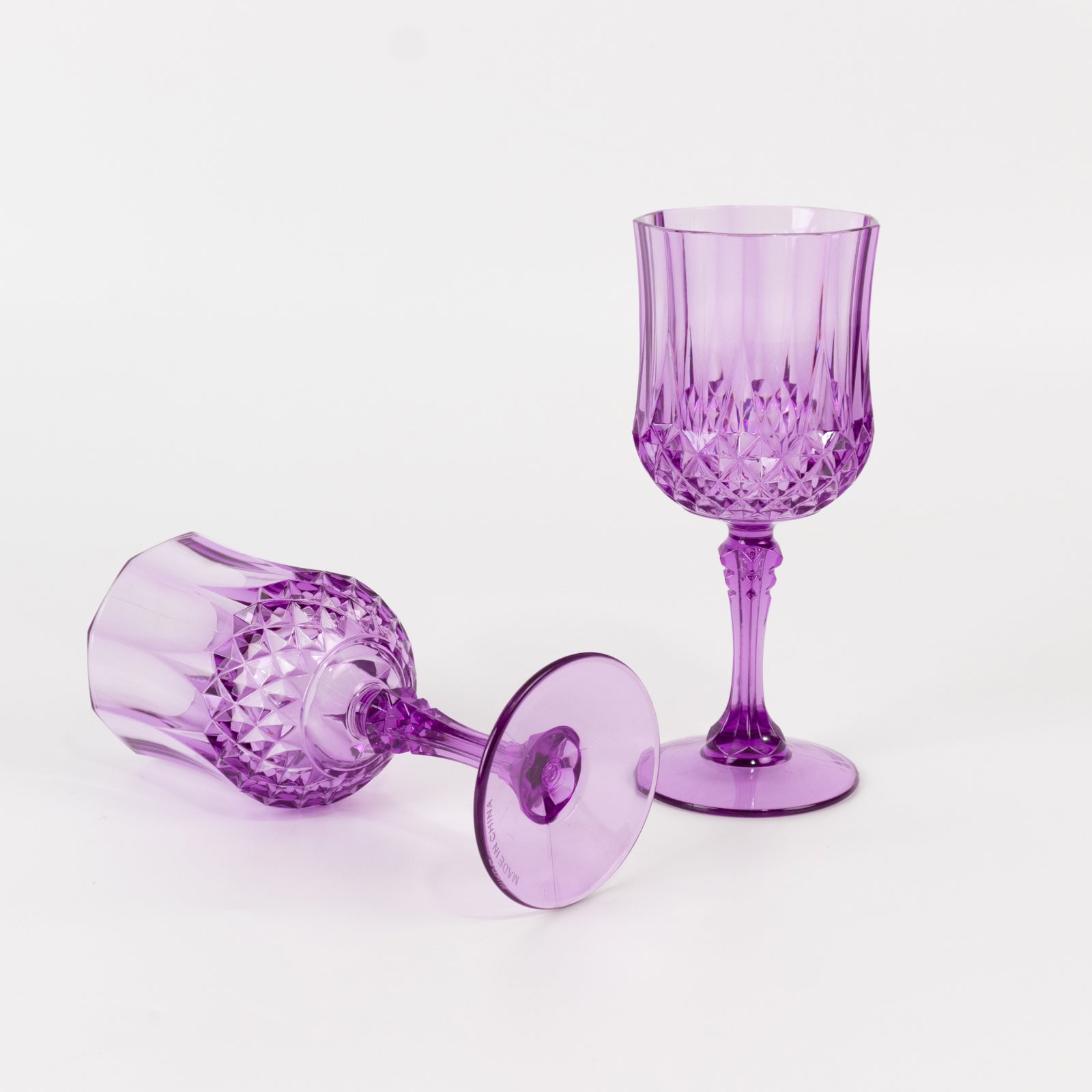 6-Pack Plastic Cocktail Goblets Purple Transparent Crystal Cut - Shatterproof Drinkware 8oz