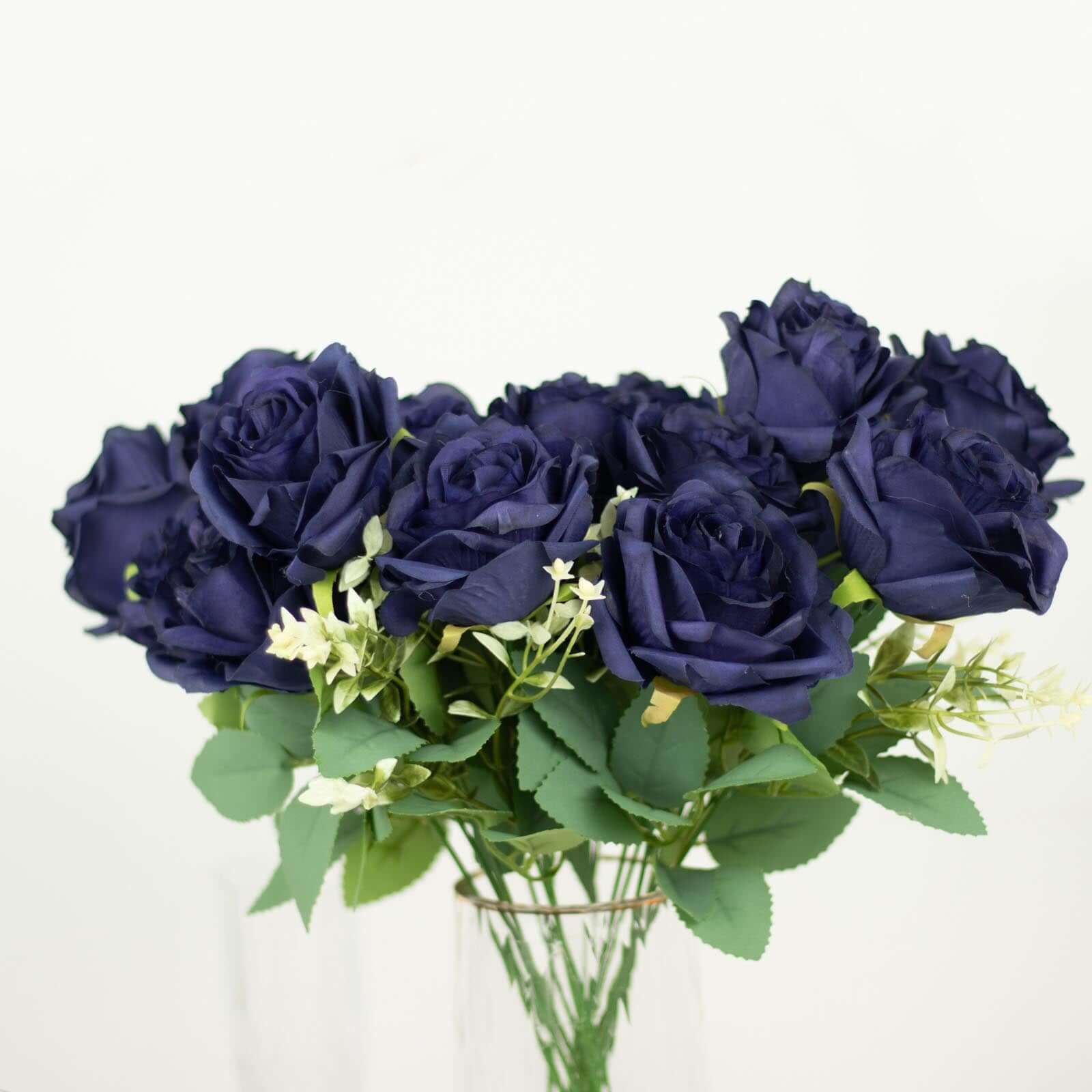 2 Bushes 18 Real Touch Navy Blue Artificial Rose Flower Bouquet, Silk Long Stem Flower Arrangements