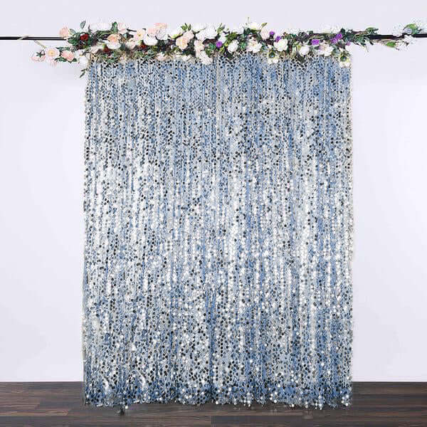 8ftx8ft Dusty Blue Big Payette Sequin Event Curtain Drapes, Backdrop Event Panel