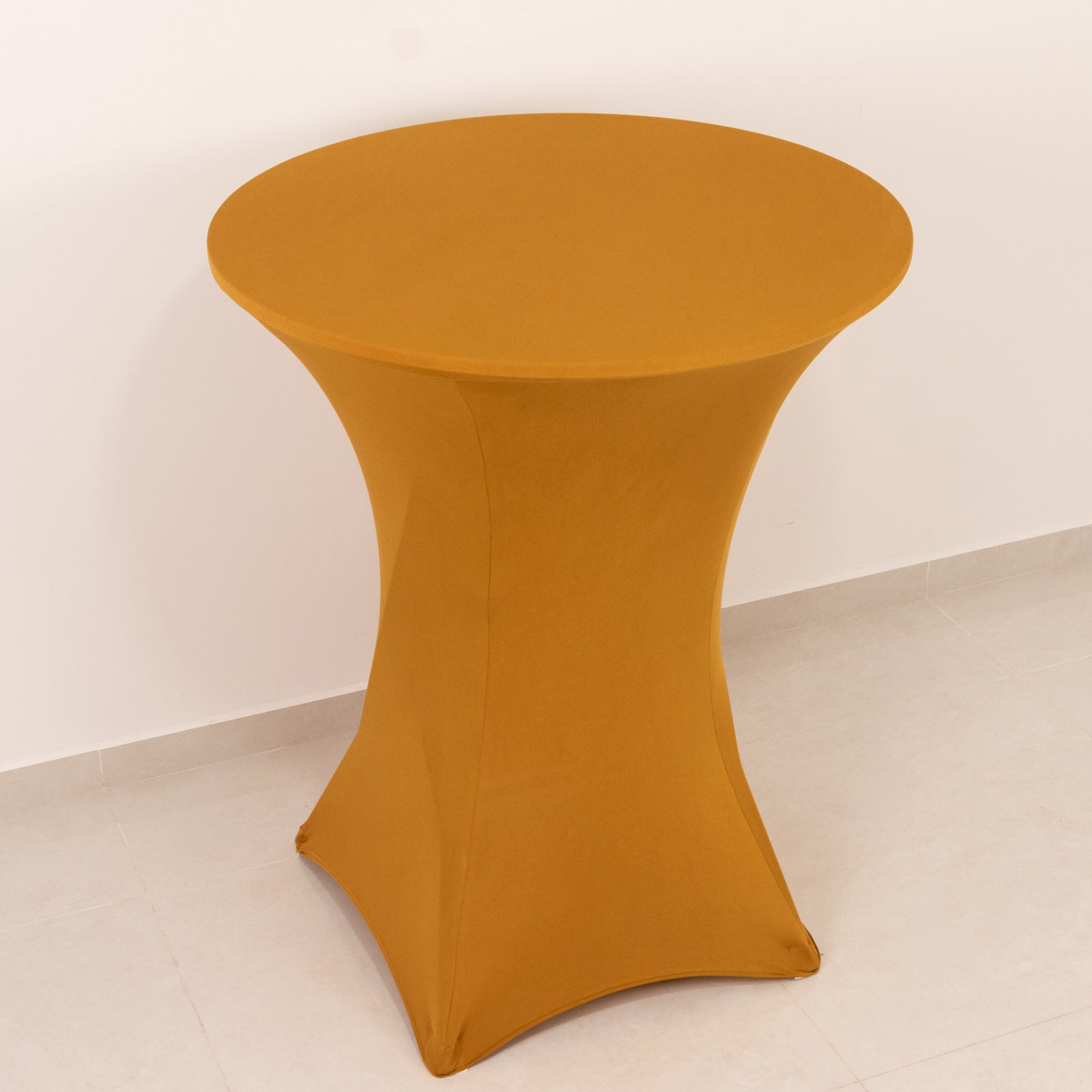 Spandex 33-36 Round Cocktail Table Cover Gold - Easy to Maintain Stretch Fitted Highboy Tablecloth for Events