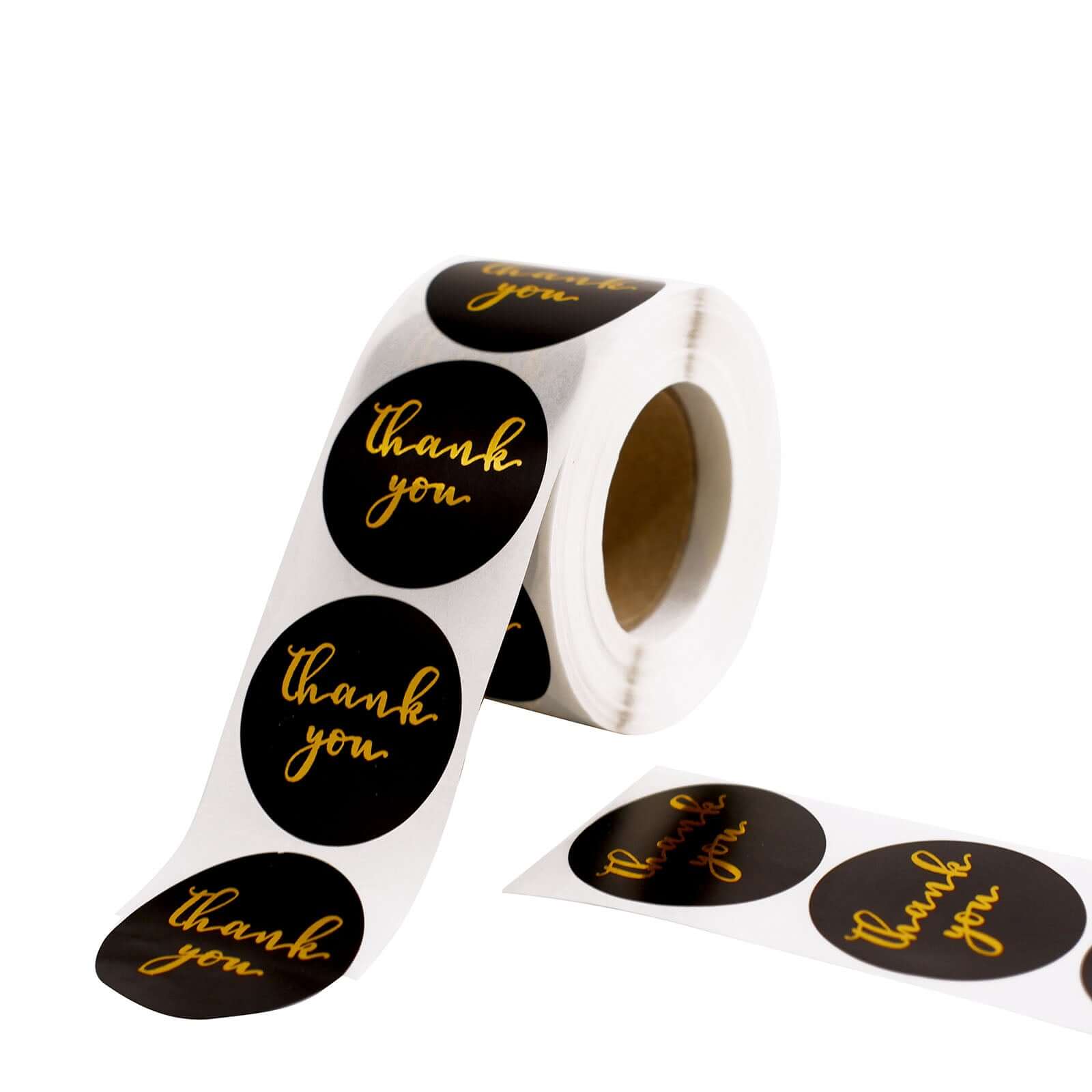 500Pcs 1.5 Thank You Gold Foil Text On Black Stickers Roll Décor Labels and Seals for DIY Envelope - Round