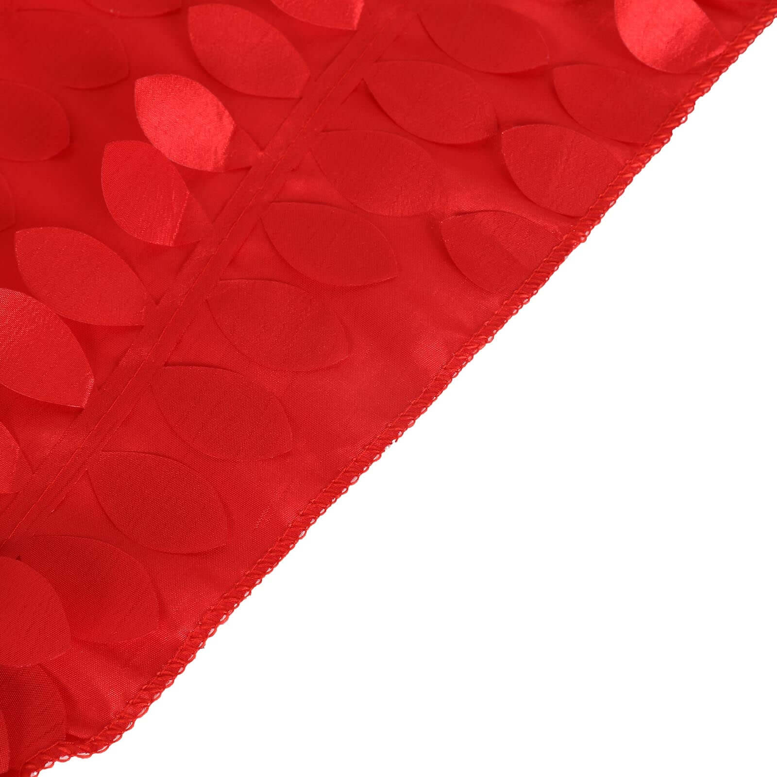 120 Red 3D Leaf Petal Taffeta Fabric Seamless Round Tablecloth for 5 Foot Table With Floor-Length Drop
