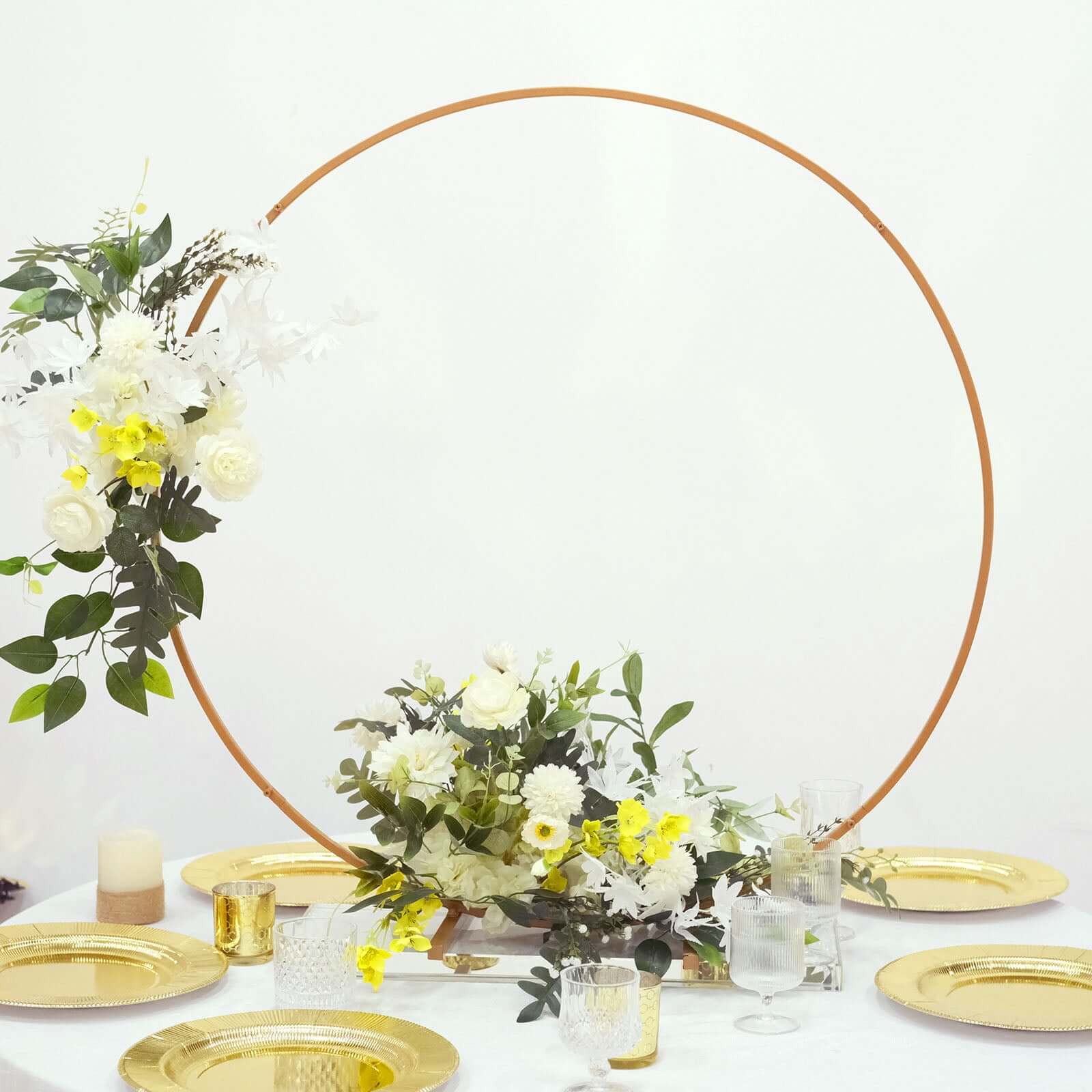 36 Gold Metal Round Hoop Wedding Centerpiece, Self Standing Table Floral Wreath Frame