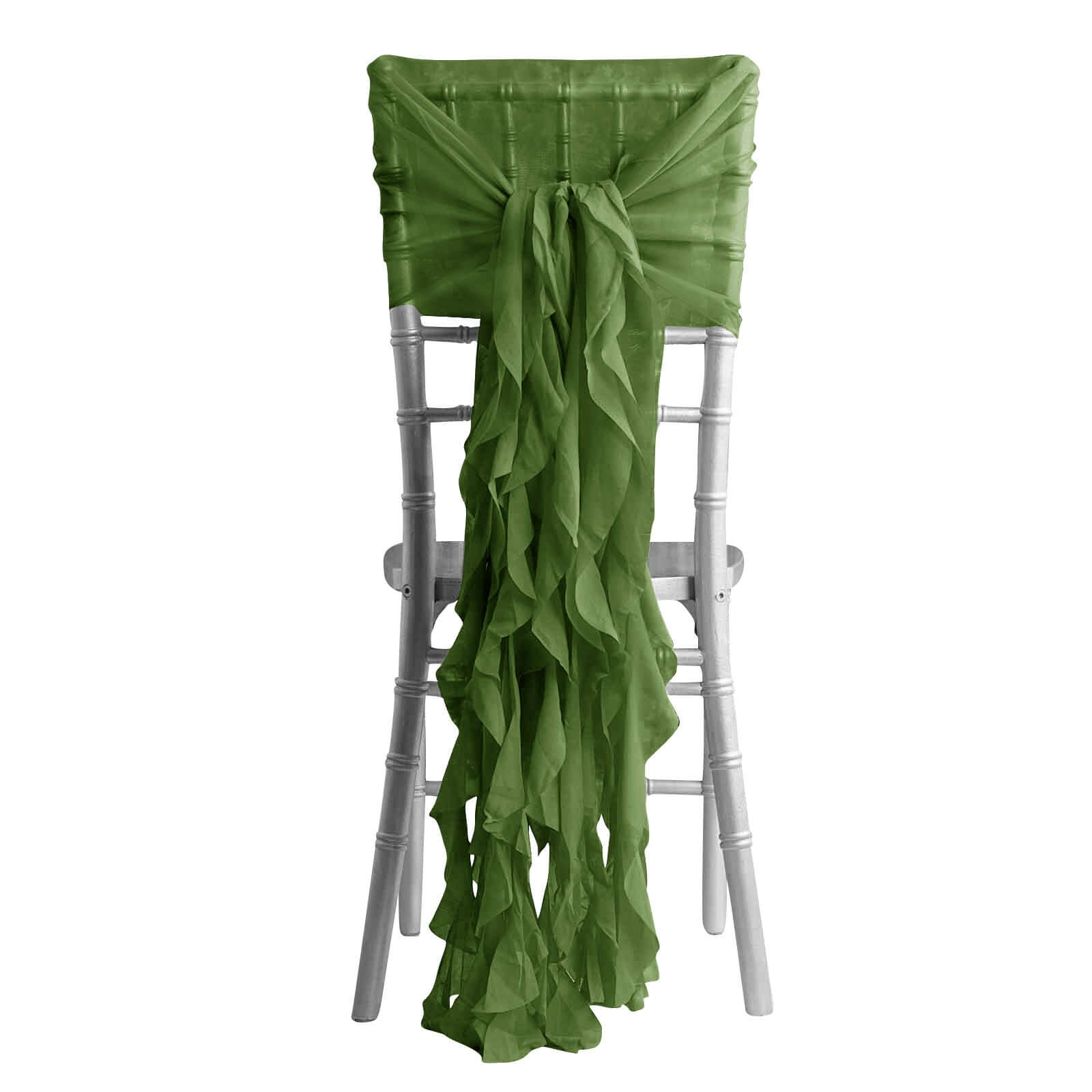 1 Set Chiffon Hoods Chair Sashes with Willow Ruffles Design Olive Green - Stylish Chair Bow Decor