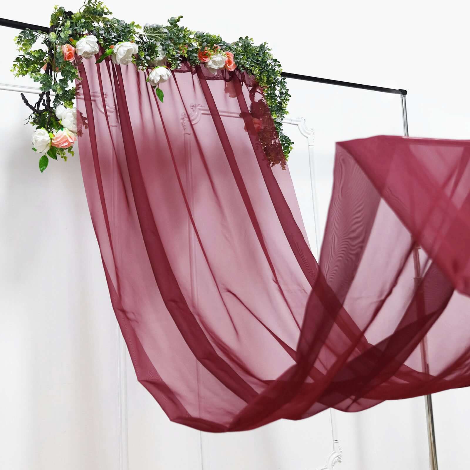 5ftx14ft Premium Burgundy Chiffon Curtain Panel, Durable Flame Resistant Backdrop Ceiling Drapery With Rod Pocket