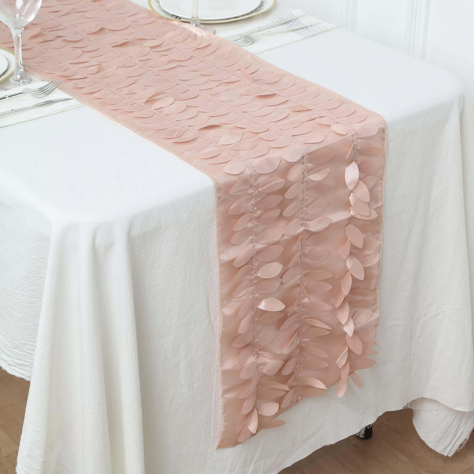 Taffeta Fabric 12x108 Table Runner Dusty Rose - 3D Leaf Petal Design