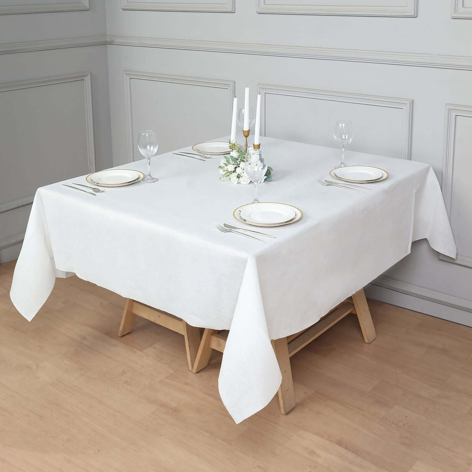 Paper Airlaid Tablecloth Square White - Disposable Linen-Feel Table Cover 70x70