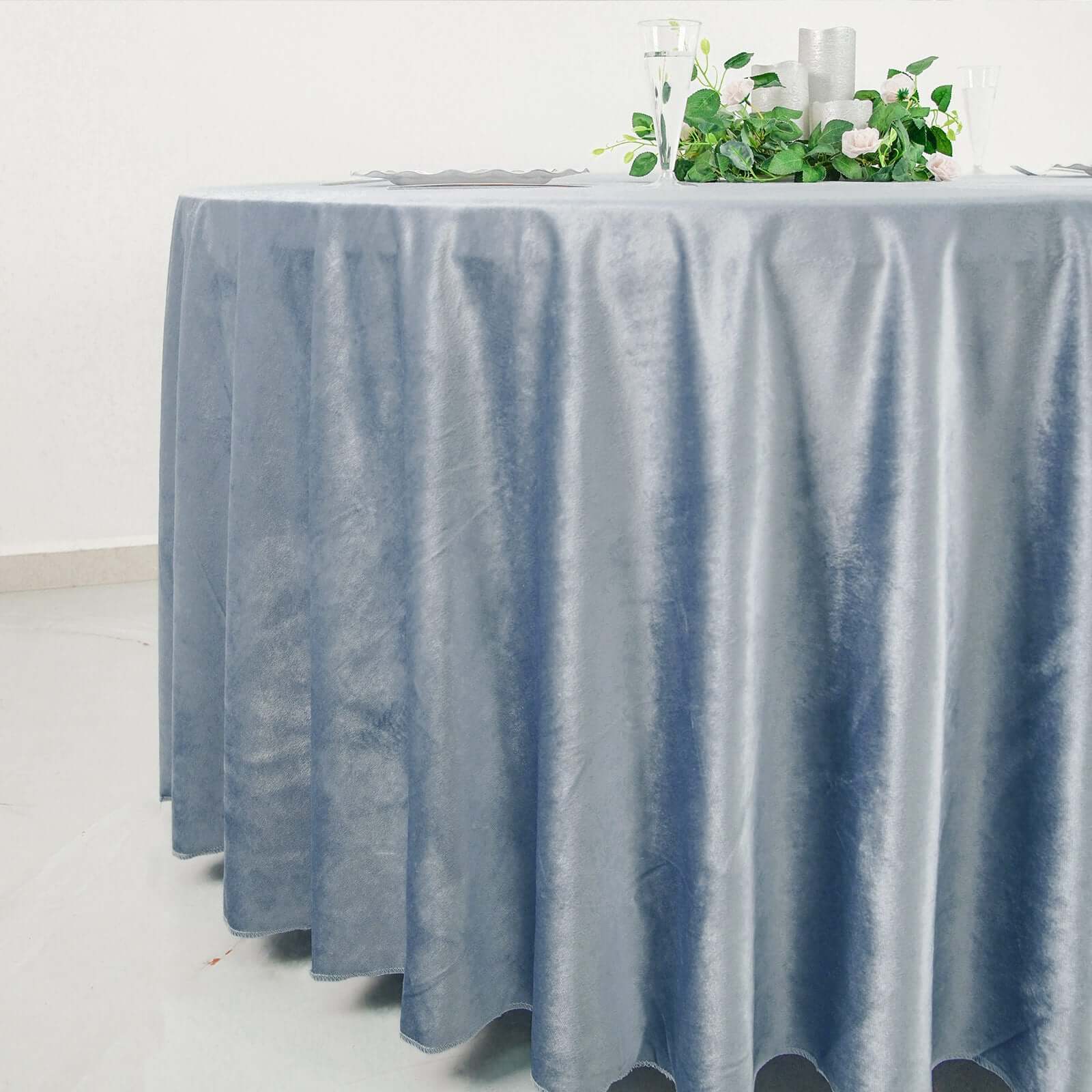 Premium Velvet 120 Round Tablecloth Dusty Blue - Reusable Soft & Seamless Table Cover