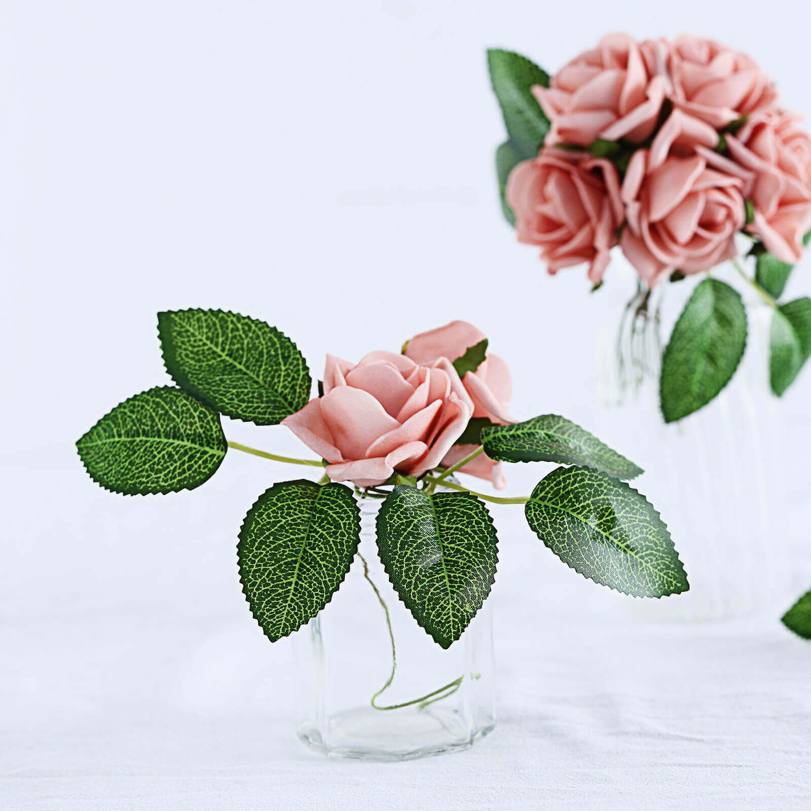 24 Roses 2 Dusty Rose Artificial Foam Flowers With Stem Wire and Leaves