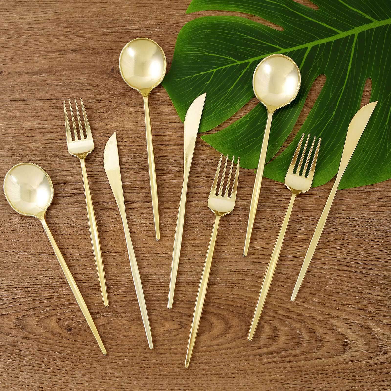 24-Pack Plastic Flatware Set with Sleek Modern Design Gold - Premium Disposable Silverware 8