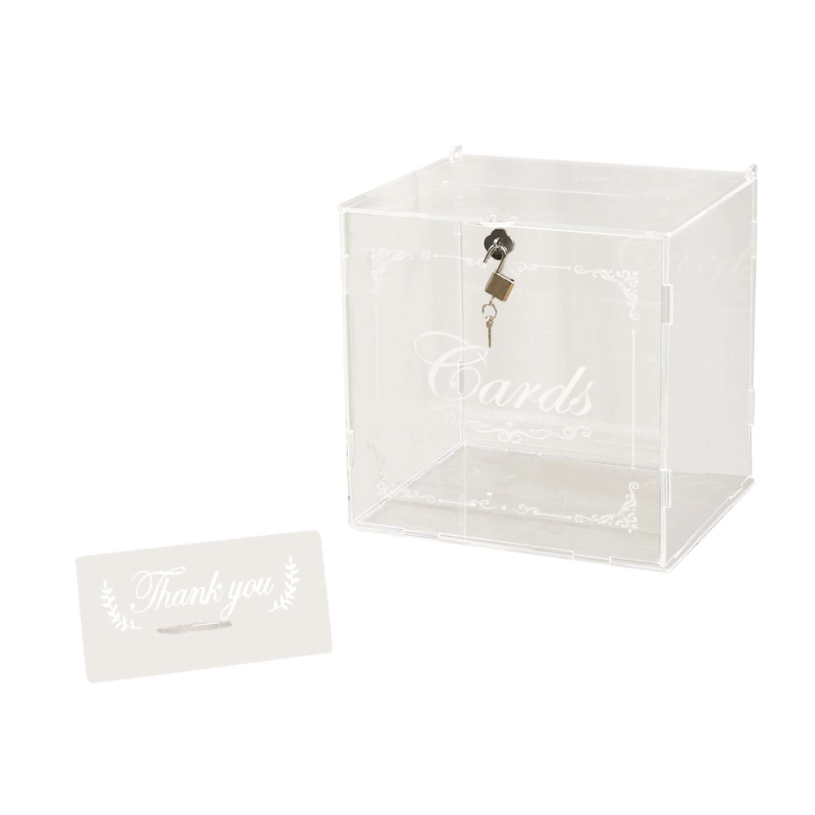 Clear Acrylic Wedding Card Box With Lock, Key & Thank You Sign Stand, Reception Party Money Gift Card Box