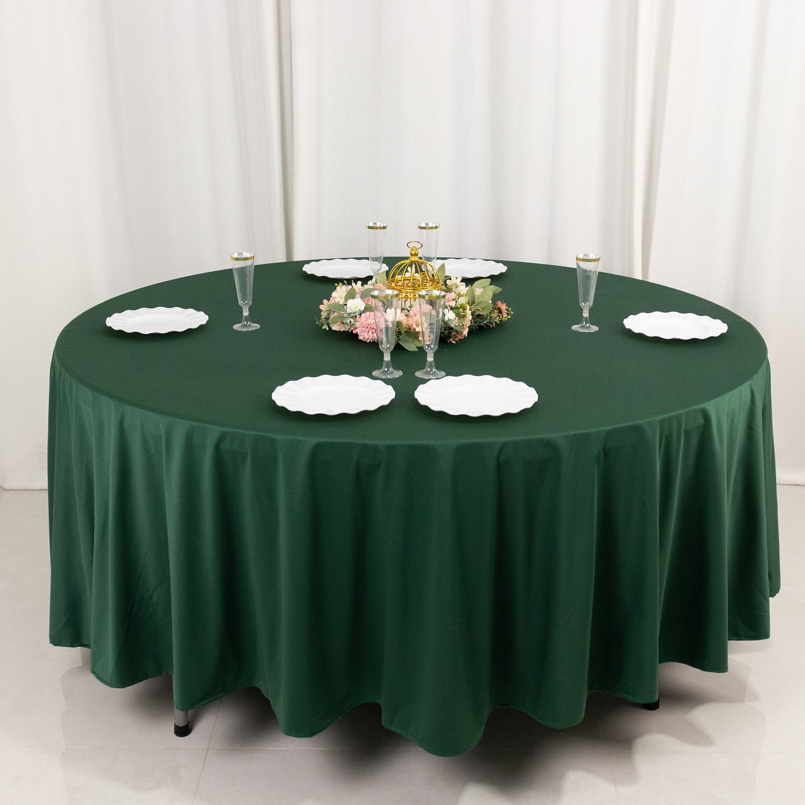 Premium Scuba Round 108 Tablecloth Hunter Emerald Green - Wrinkle Free & Stain Resistant Table Cover