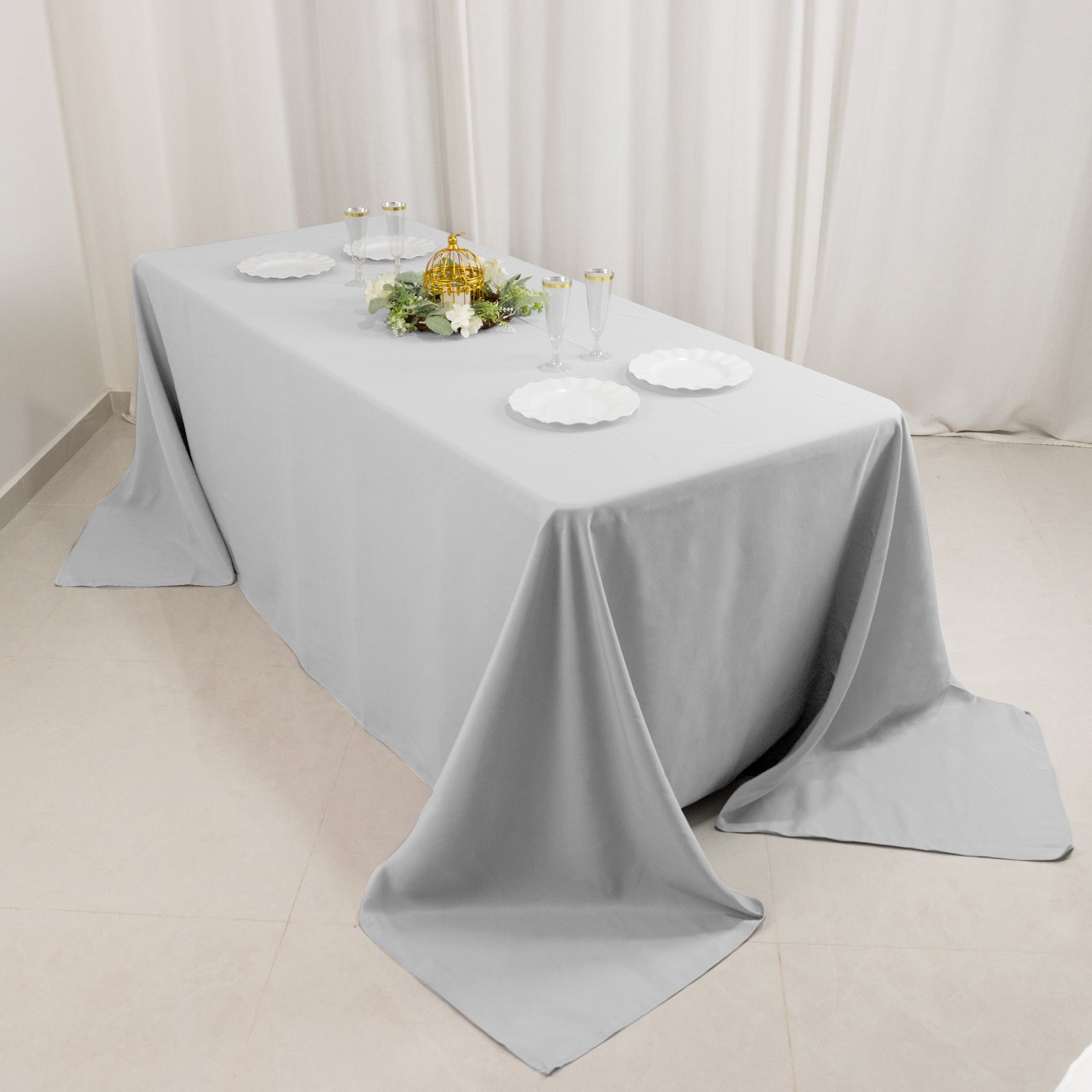 Premium Polyester 90x132 Rectangle Tablecloth Silver - Seamless 220GSM Stain-Resistant Table Cover