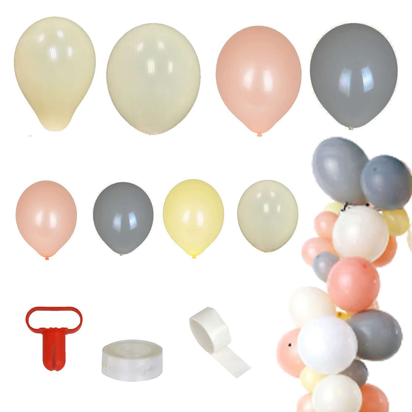 110 Pack Cream, Gray and Peach DIY Balloon Garland Arch Party Kit